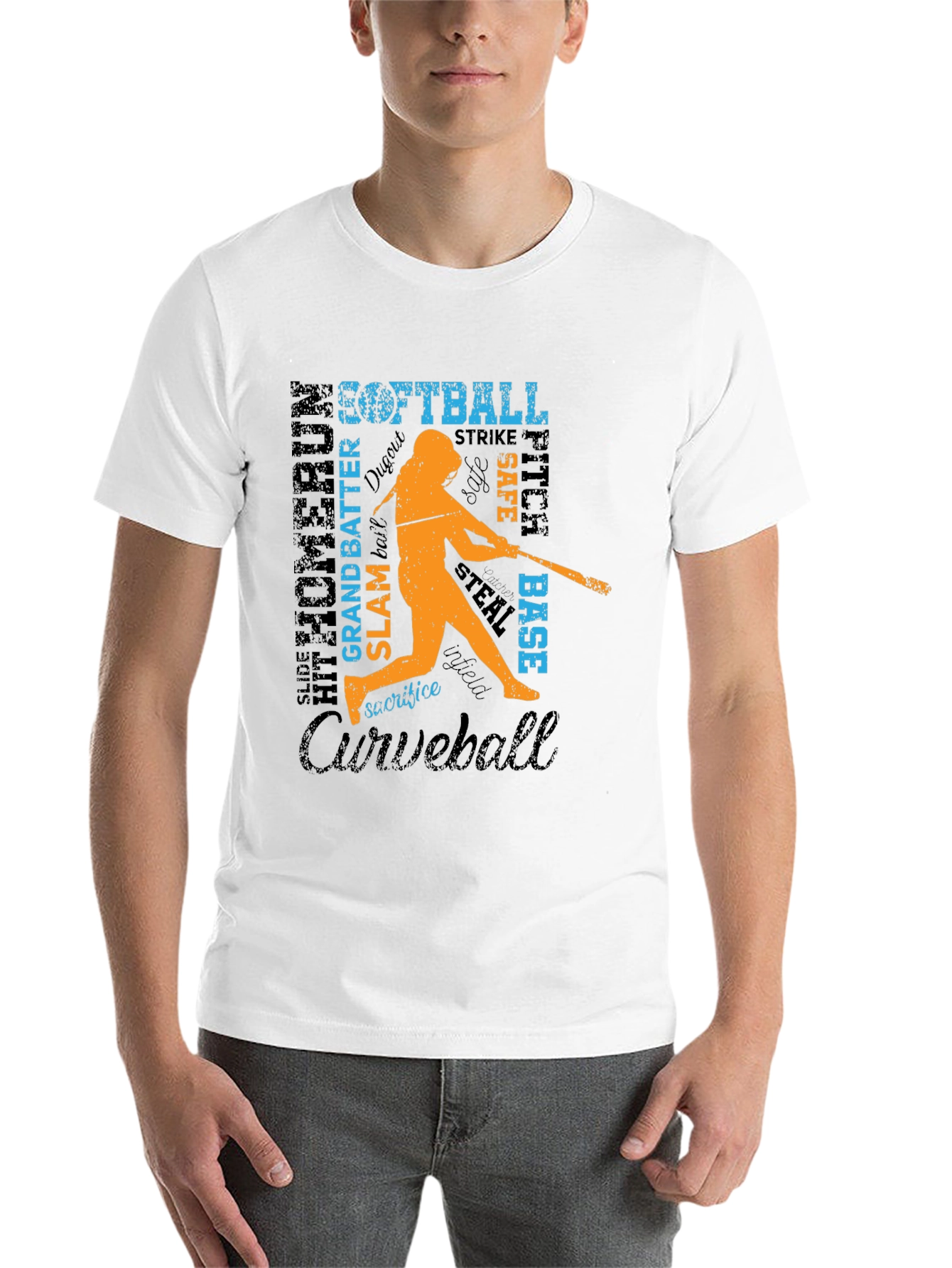 Black Softball Word Art Graphic T-Shirt view 14