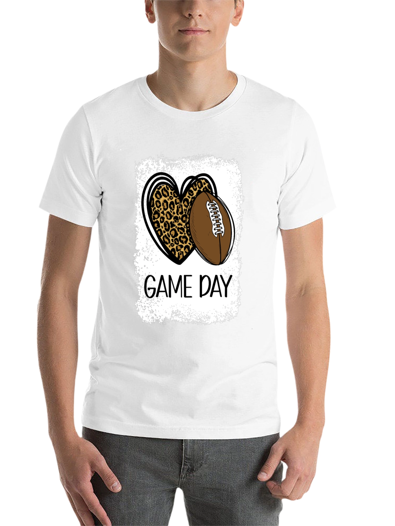 Black Game Day Leopard Heart Football T-Shirt view 14