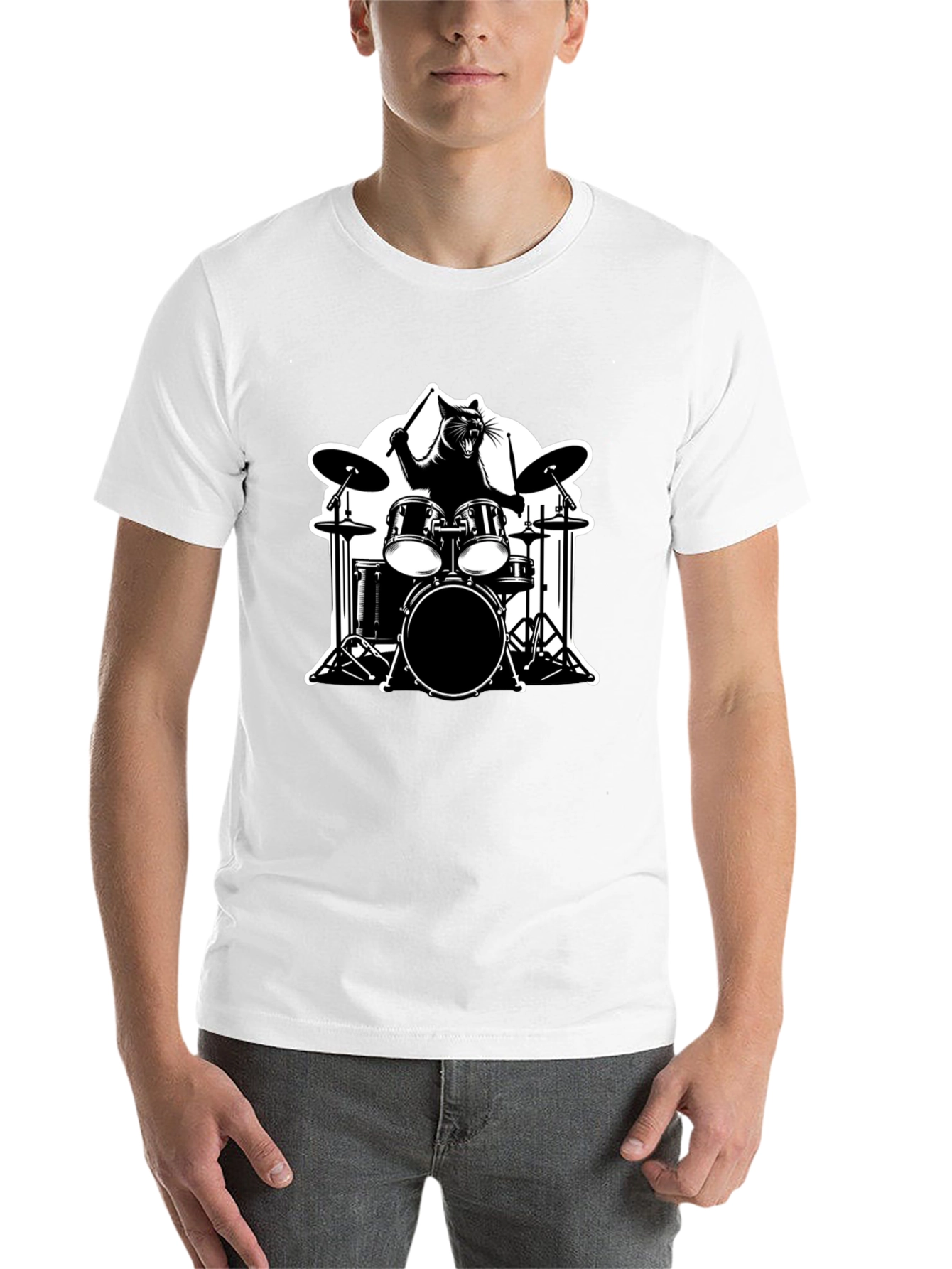 Black Cat Drummer Graphic T-Shirt view 14