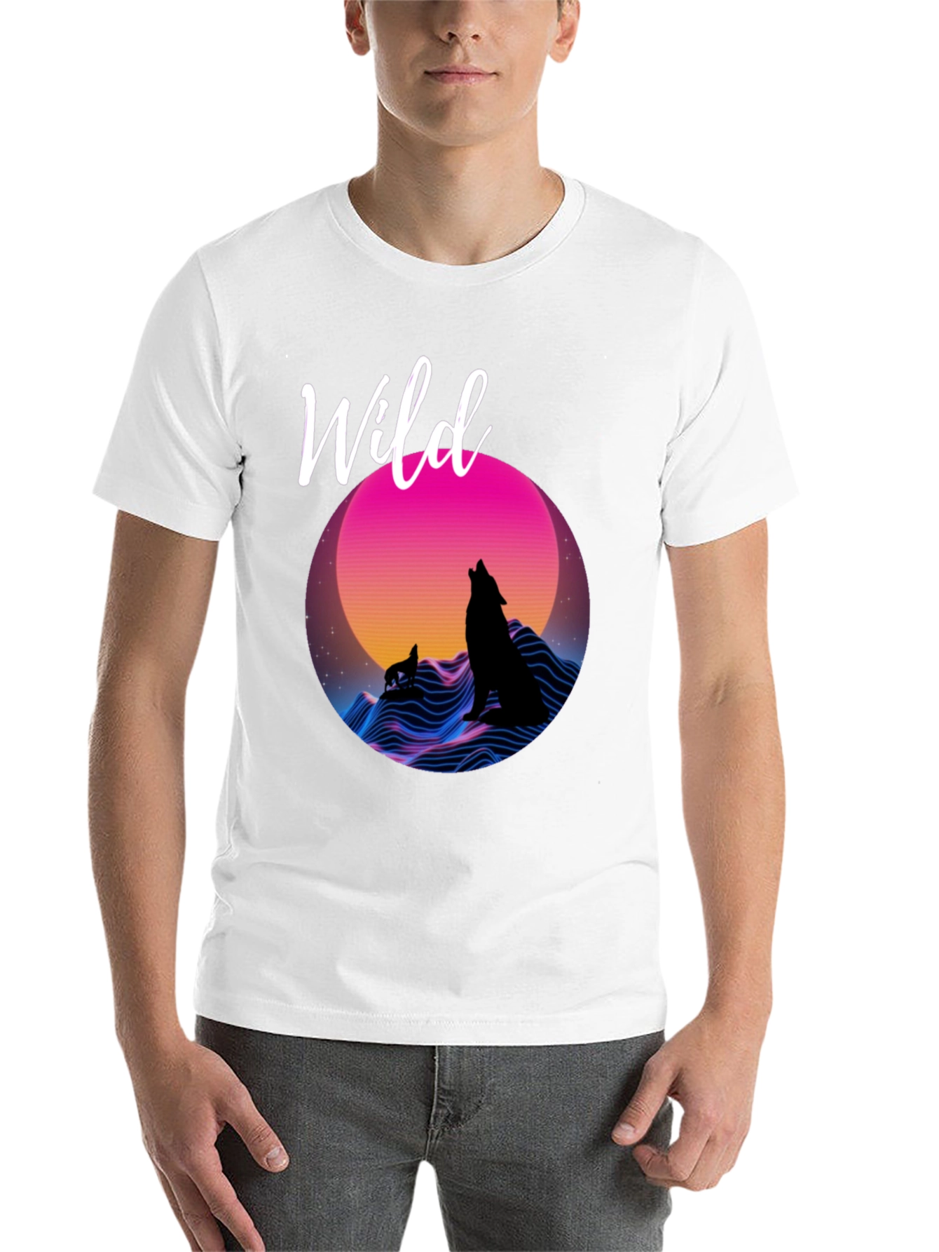 Black Wild Graphic T-Shirt - Retro Wolf Design view 14