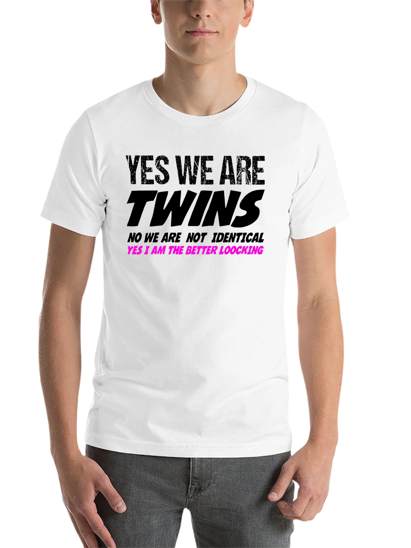 Black Funny Twins T-Shirt -  Yes We Are Twins Sibling Humor view 14