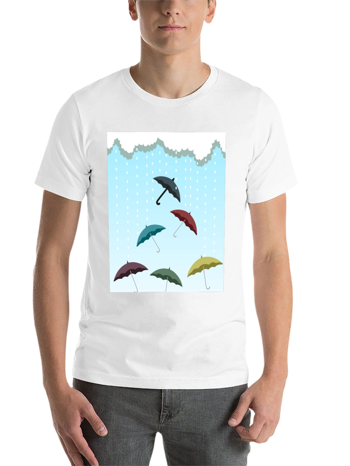 Black Umbrella Rain T-Shirt, Stylish Weather Tee view 14