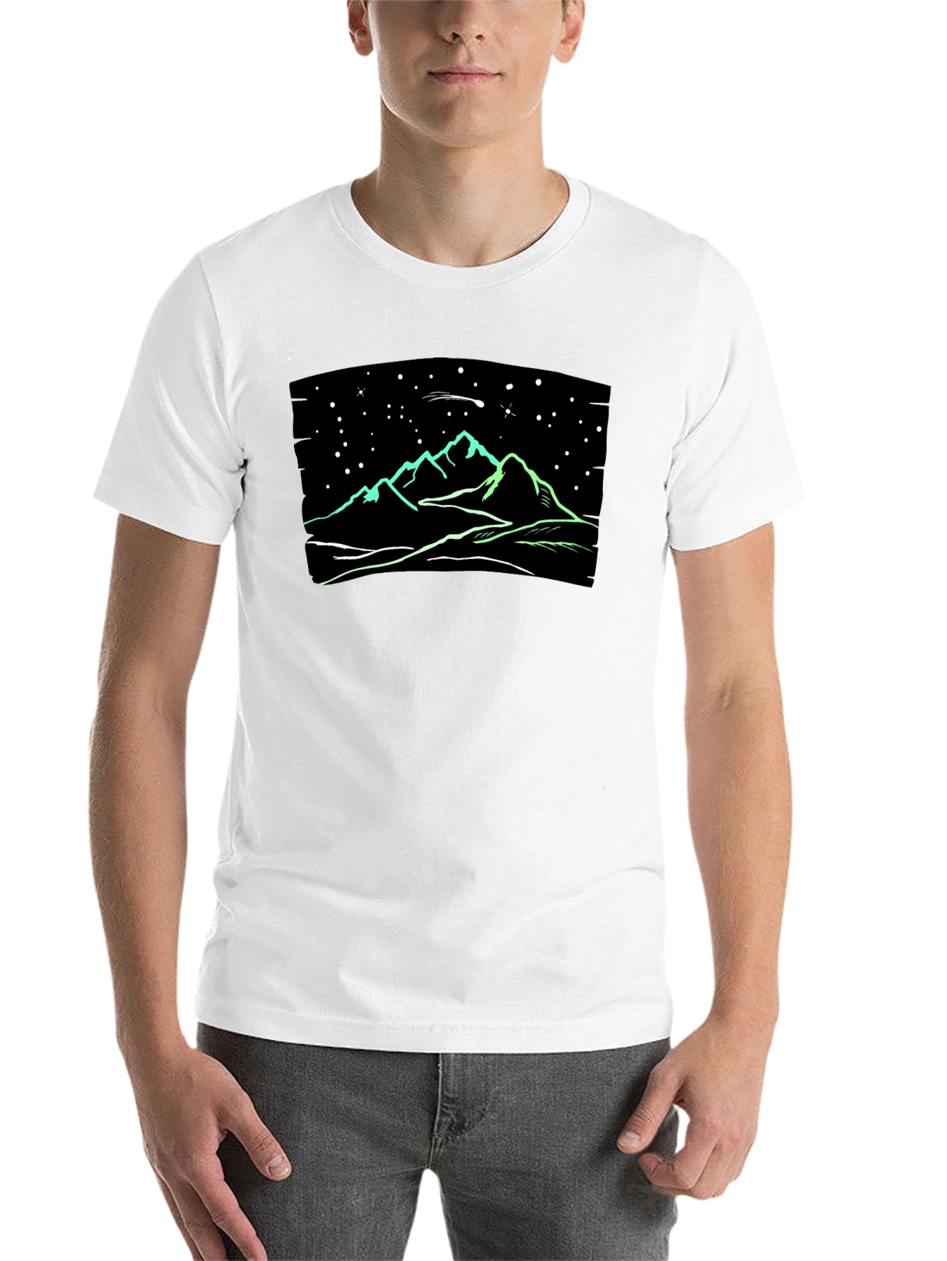 Black Night Sky Mountain T-Shirt - Glow in the Dark view 14