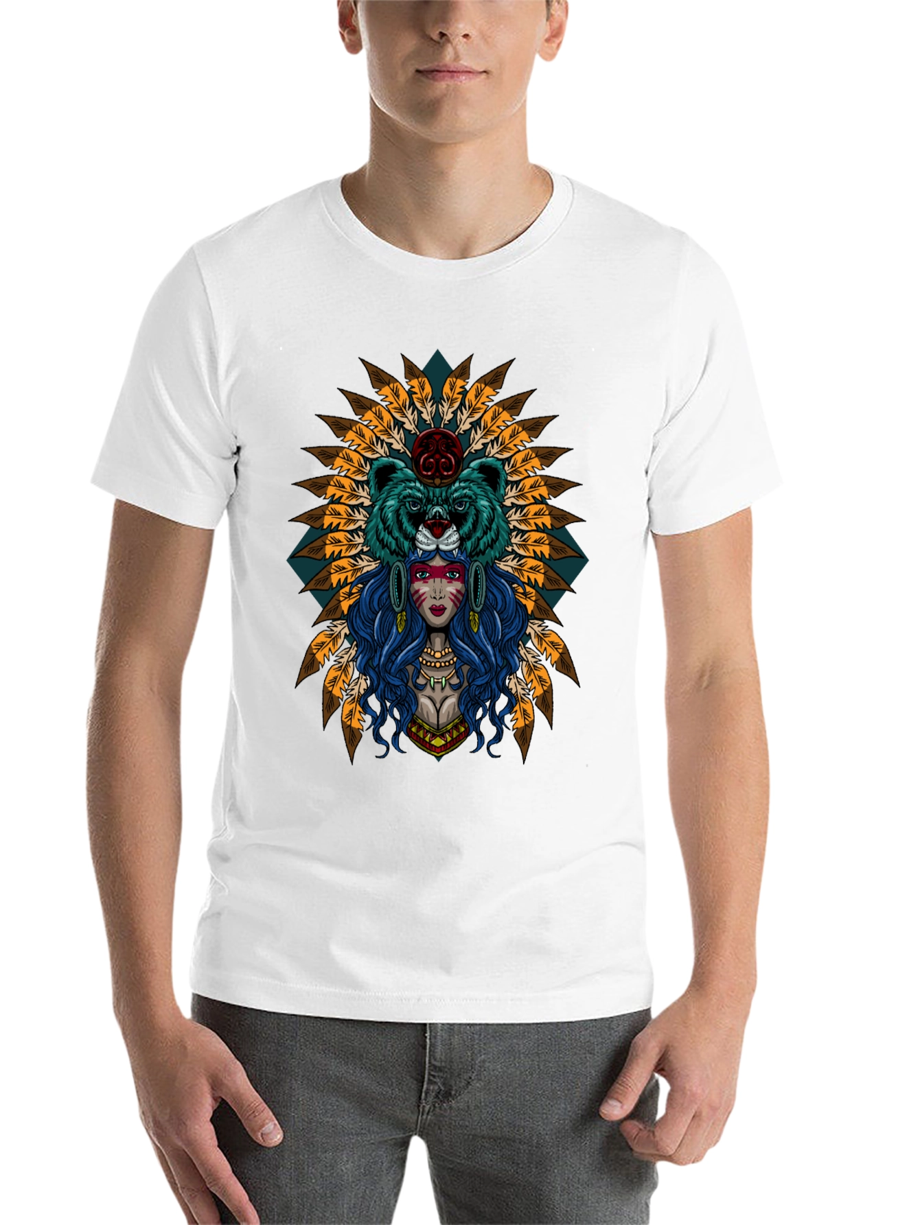 Black Native American Bear Spirit T-Shirt view 14