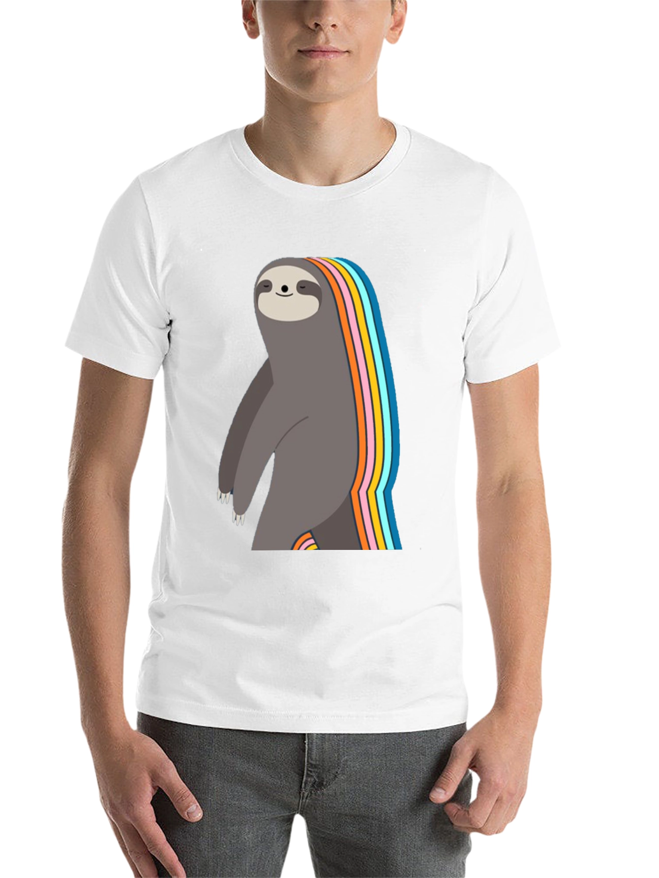 Black Rainbow Sloth Graphic T-Shirt - Men's Black Tee view 14