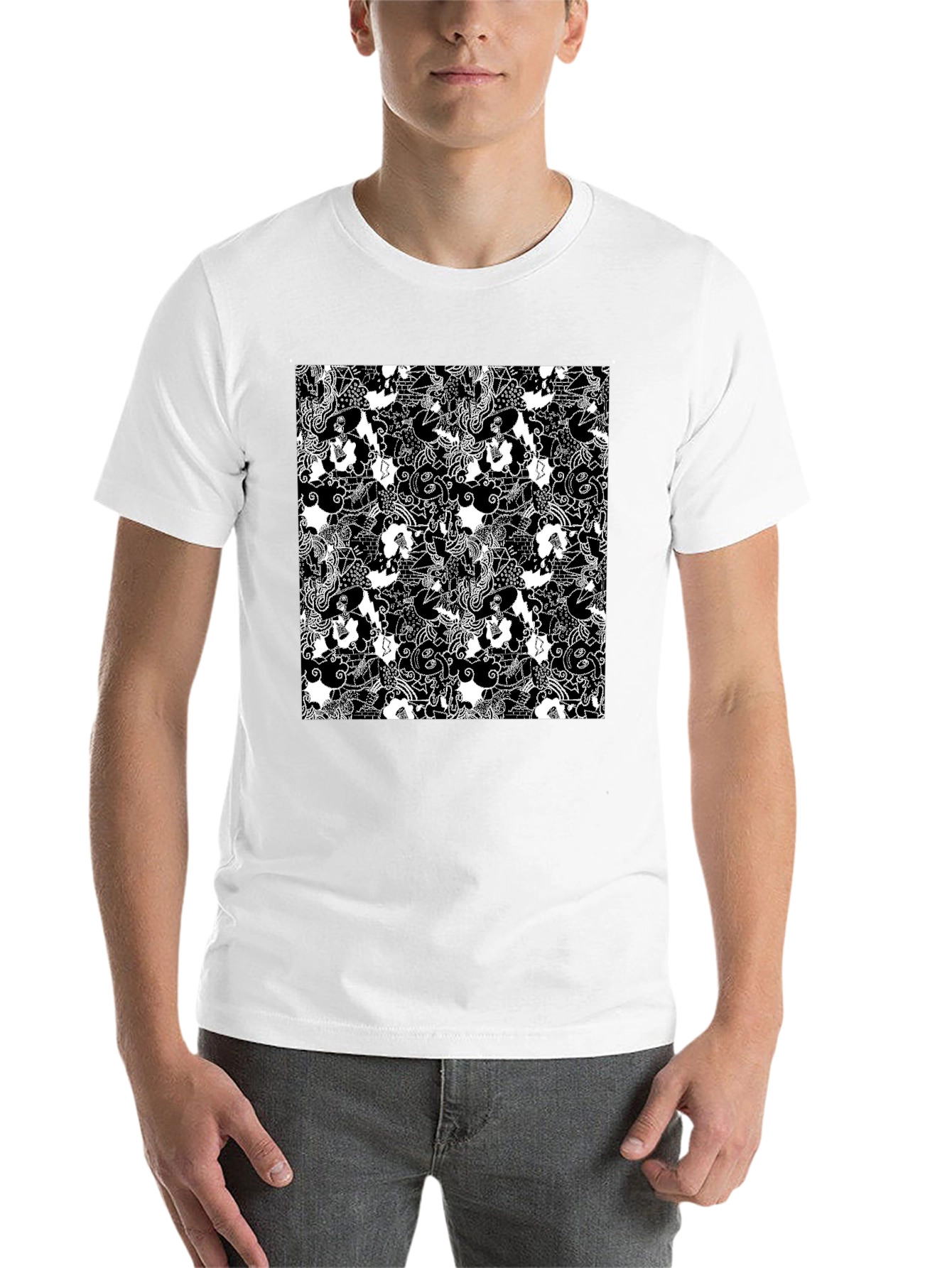 Black Monochrome Patterned T-Shirt view 14