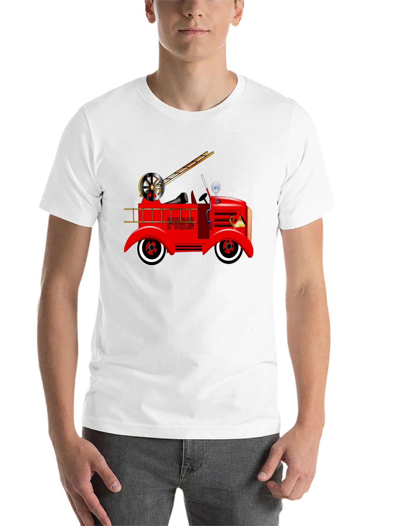 Black Vintage Fire Truck Graphic T-Shirt view 14
