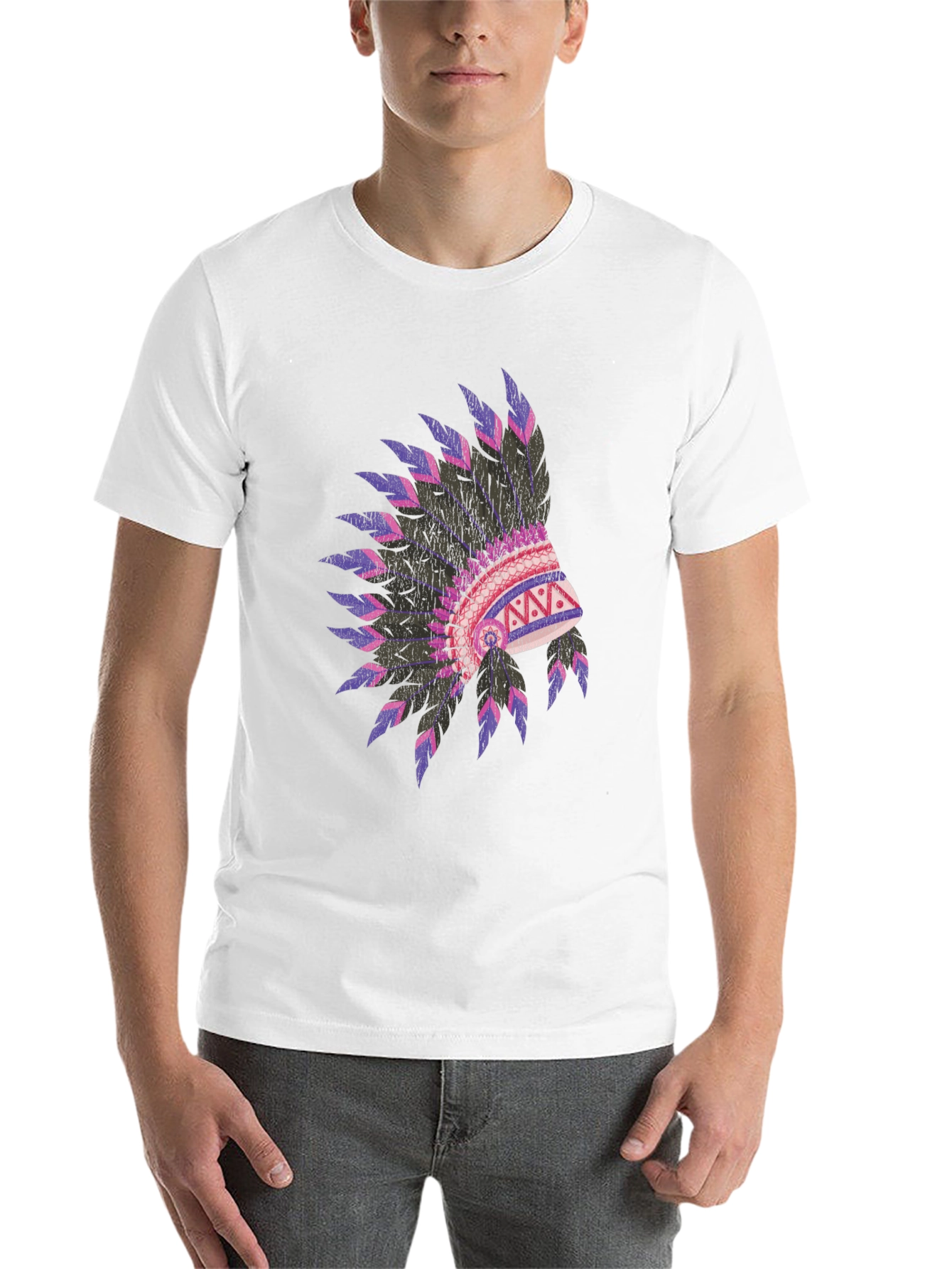 Black Native American Headdress Graphic Black T-Shirt view 14