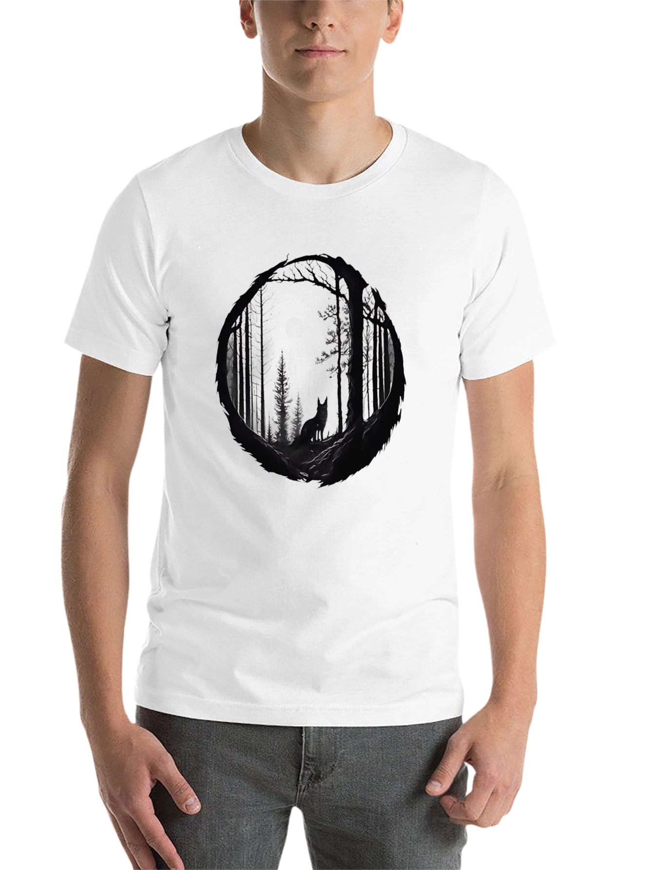 Black Mystic Forest Wolf Graphic Tee - Black Cotton Blend view 14