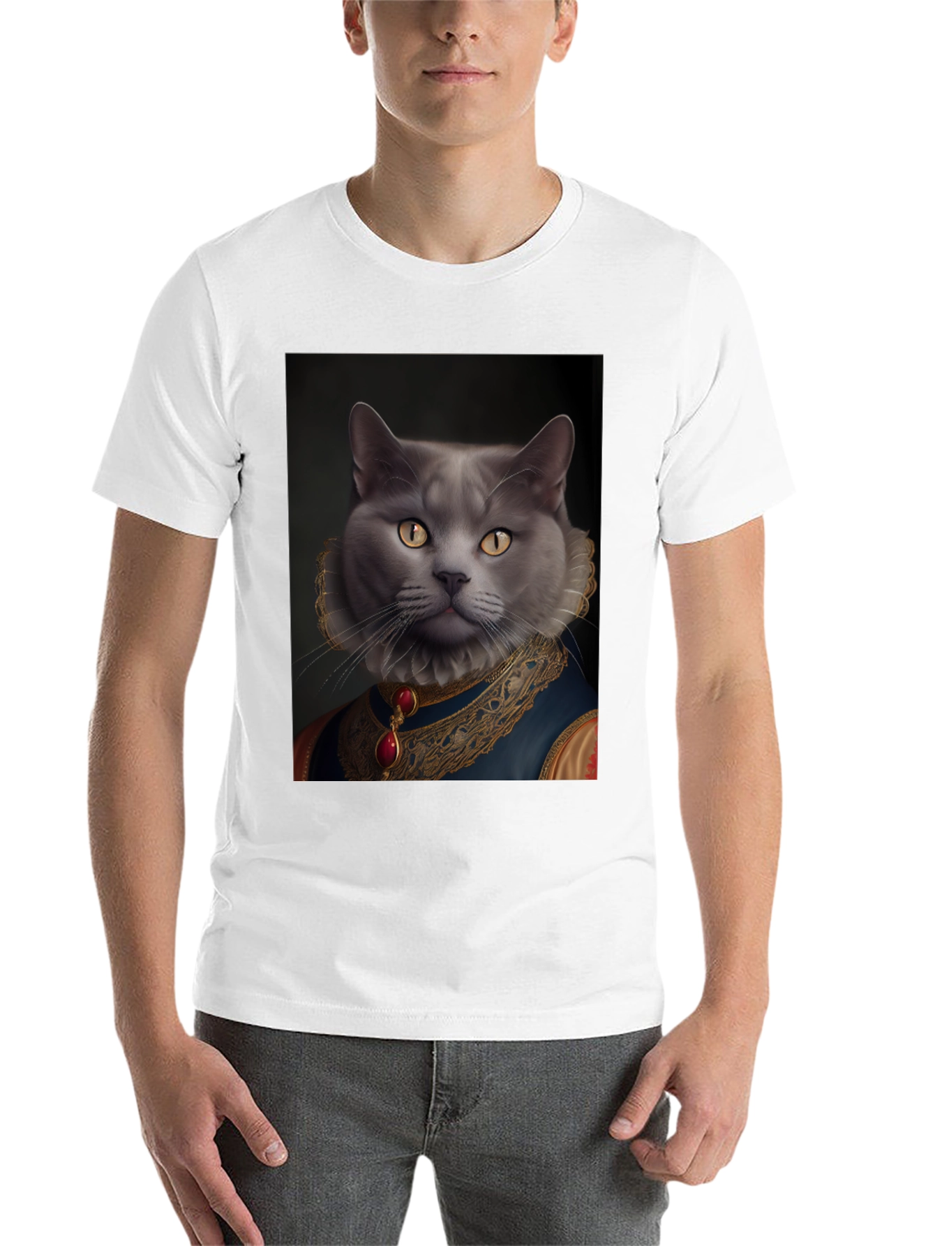 Black Royal Cat Portrait T-Shirt - Unique Novelty Tee view 14
