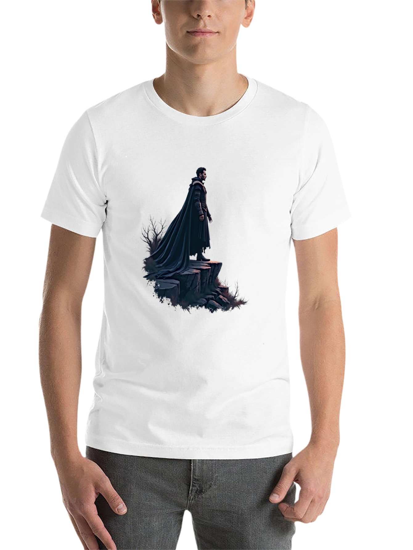 Black Black T-Shirt with Dramatic Cloaked Figure Graphic view 14