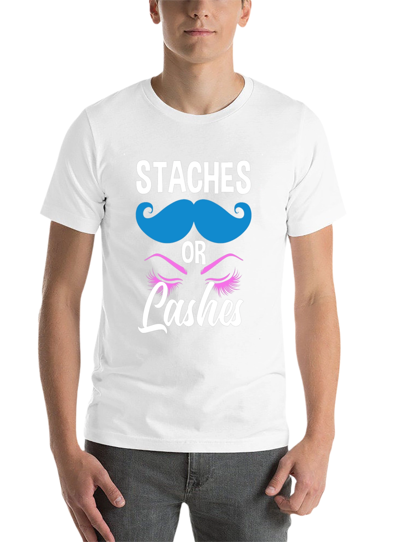 Black Staches or Lashes Gender Reveal T-Shirt view 14