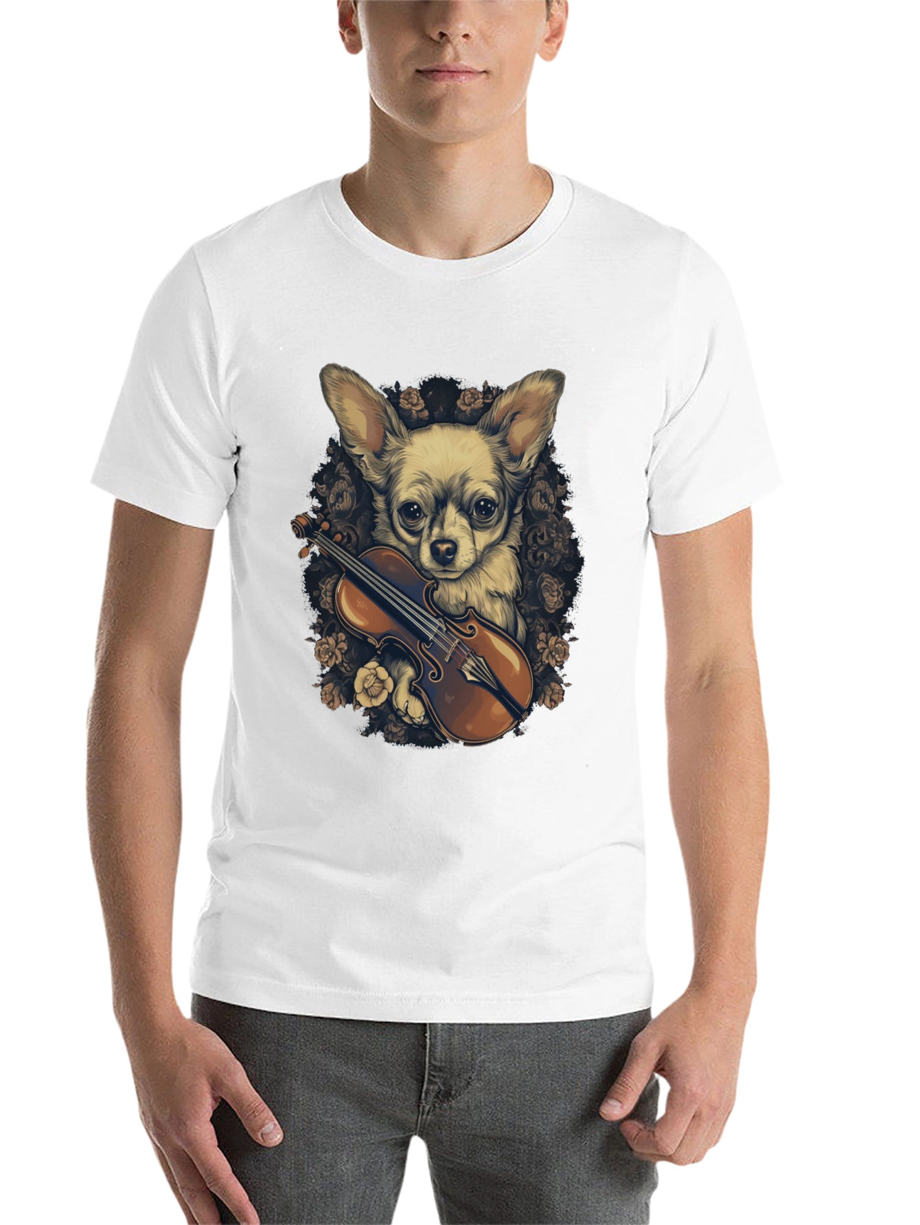 Black Chihuahua Violin T-Shirt view 14