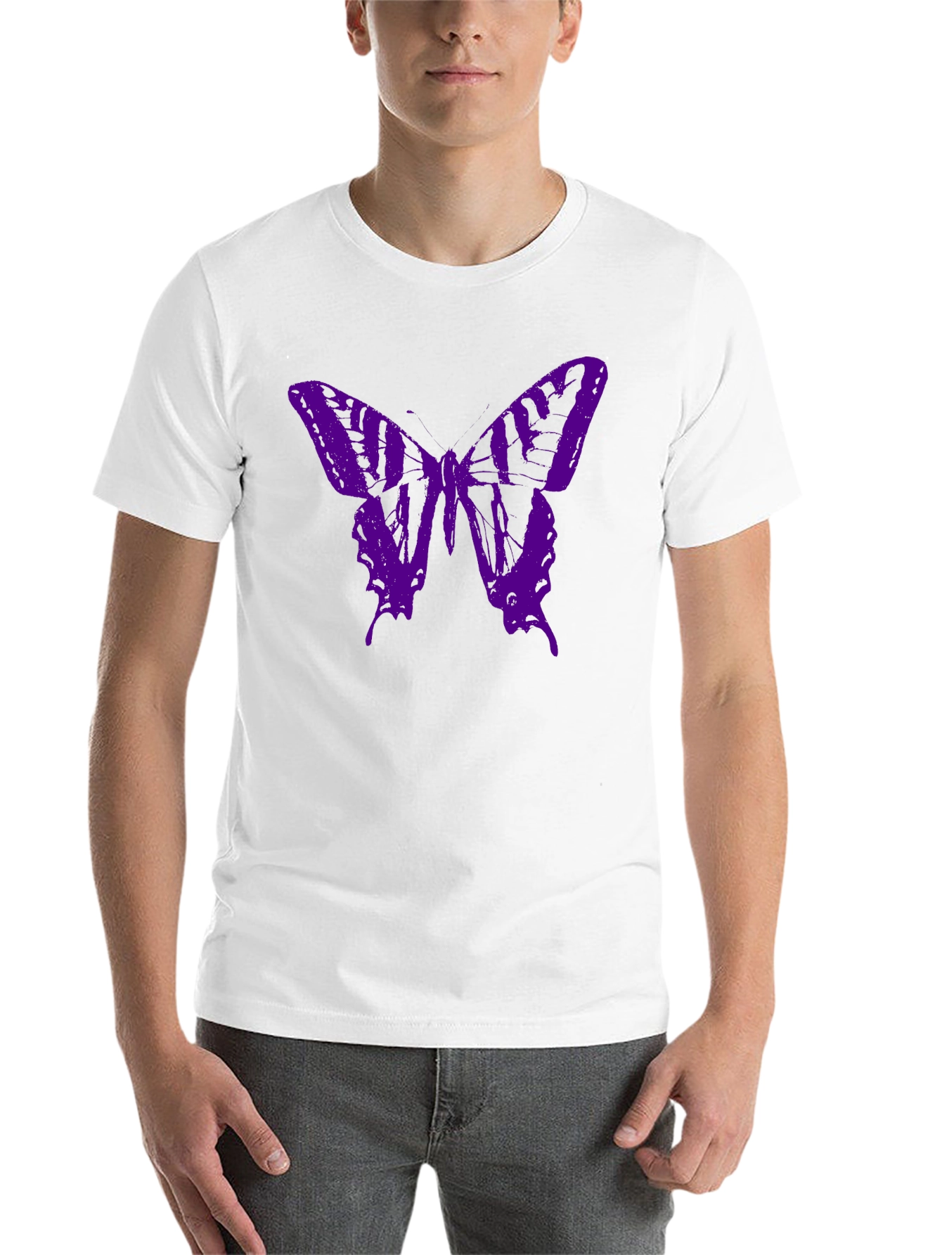 Black Purple Butterfly Graphic T-Shirt - Men's Black Tee view 14
