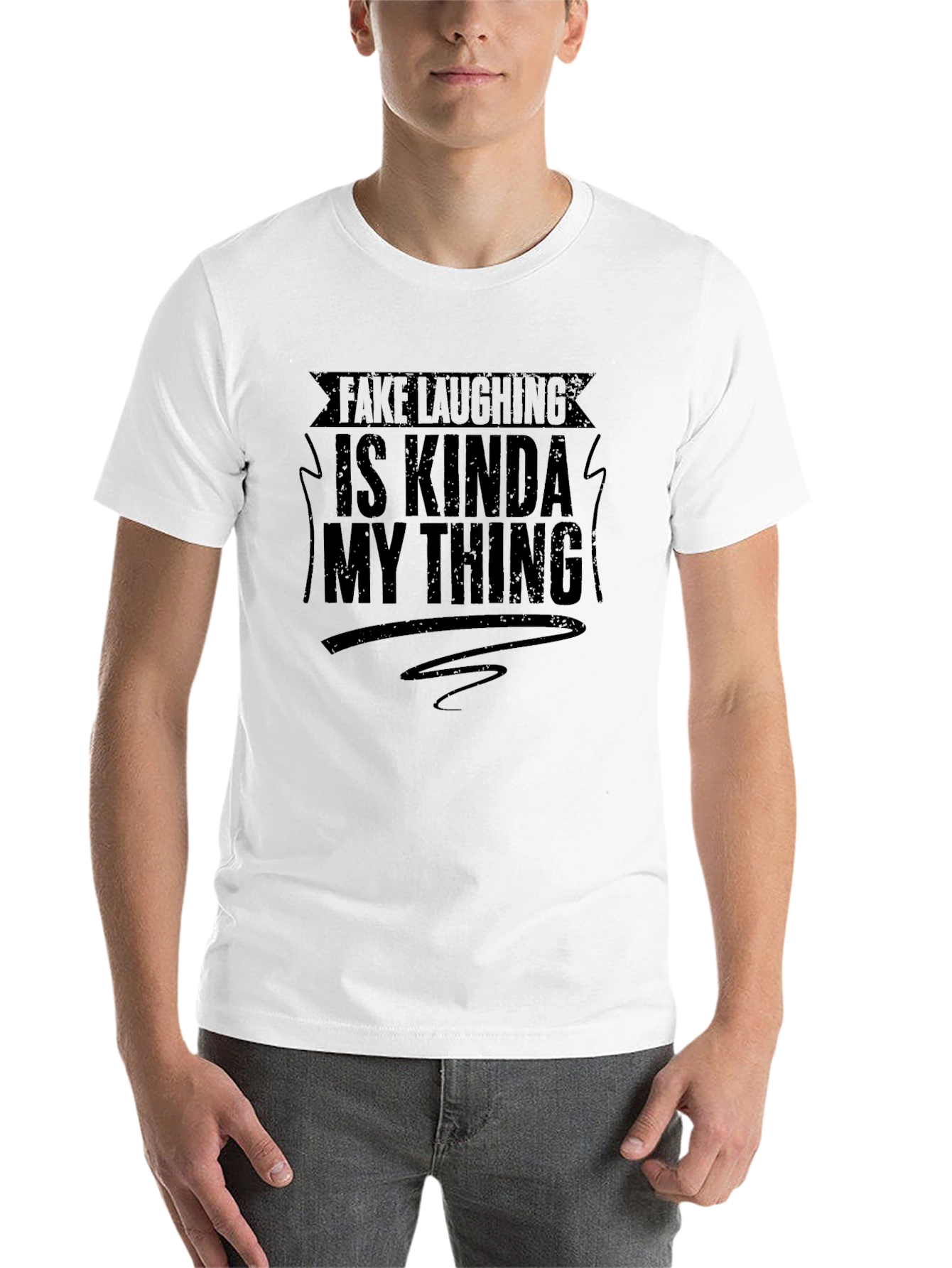Black Funny Graphic Tee: Fake Laughing is My Thing view 14