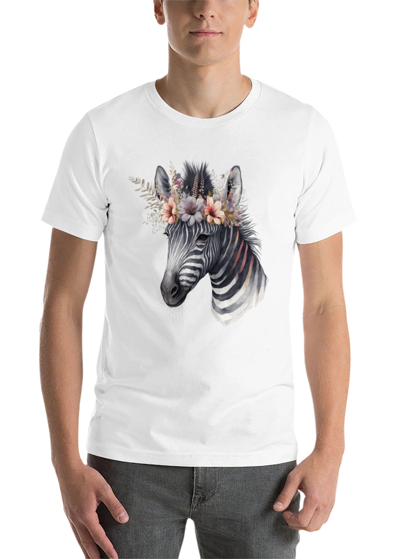 Black Zebra Floral Crown Graphic Tee - Unisex Cotton T-Shirt view 14