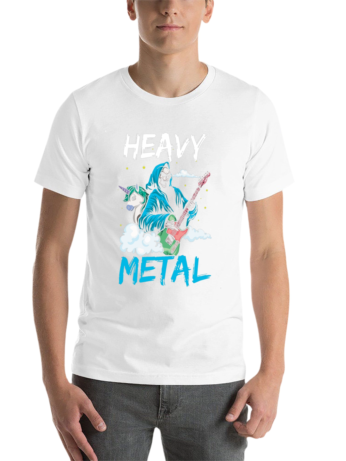 Black Heavy Metal Graphic Tee - Grim Reaper Unicorn Guitarist view 14