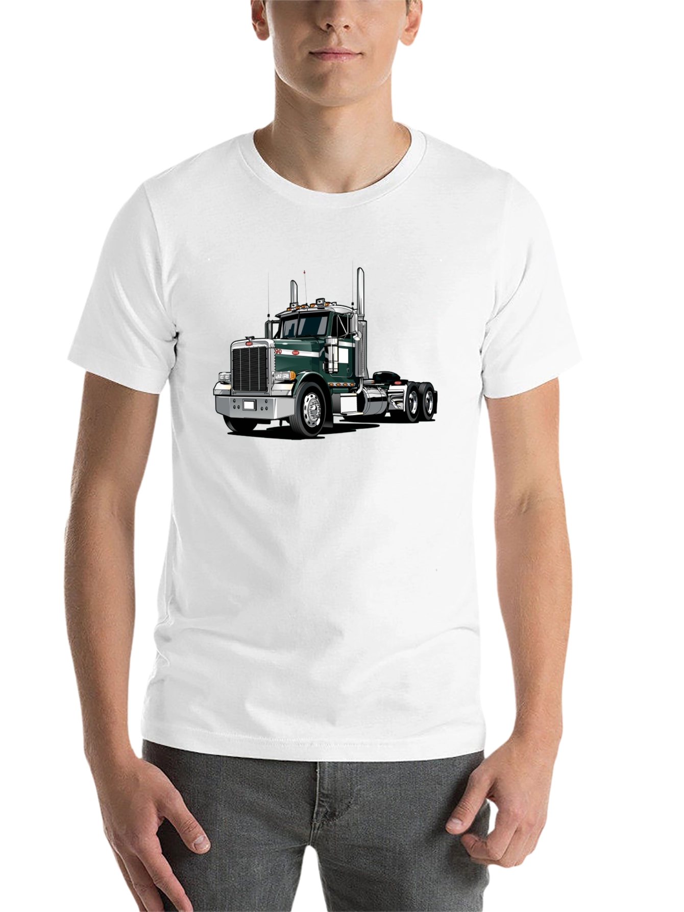 Black Trucker T-Shirt: Green Semi Truck Graphic Tee view 14