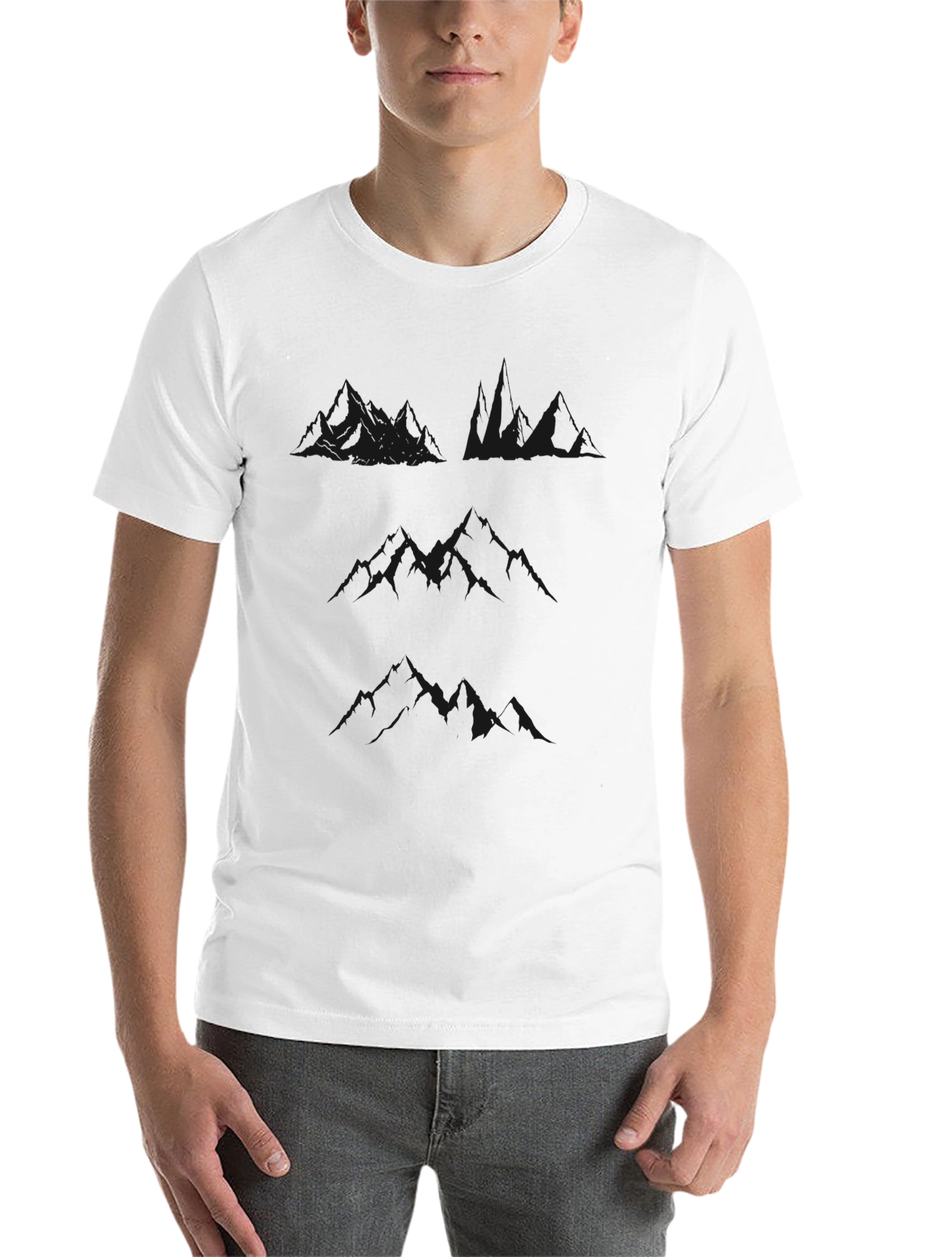 Black Men's Classic Black T-Shirt with Subtle Mountain Design view 14
