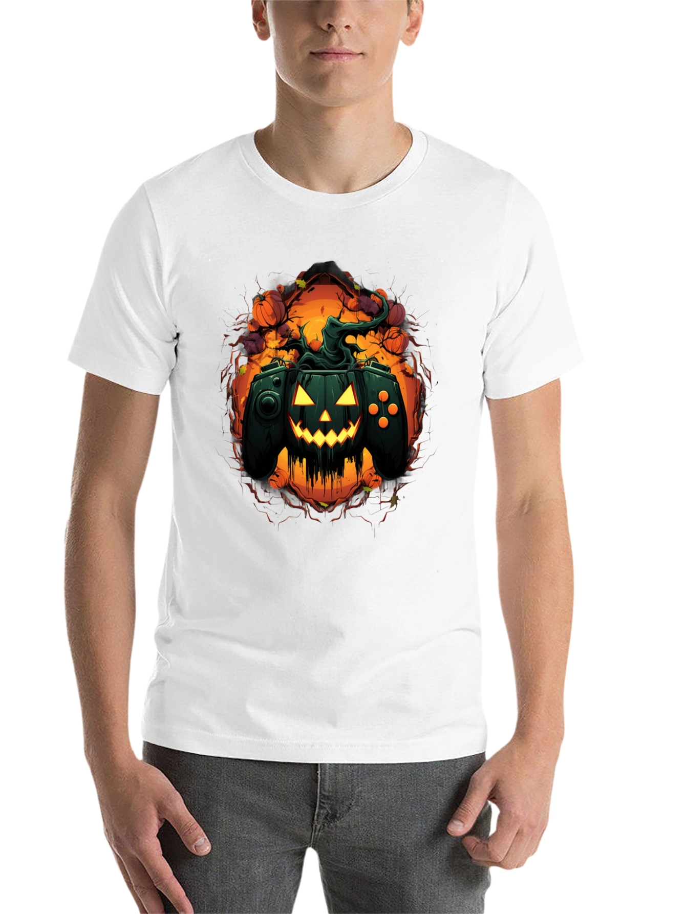Black Halloween Gamer Pumpkin Black T-Shirt view 14