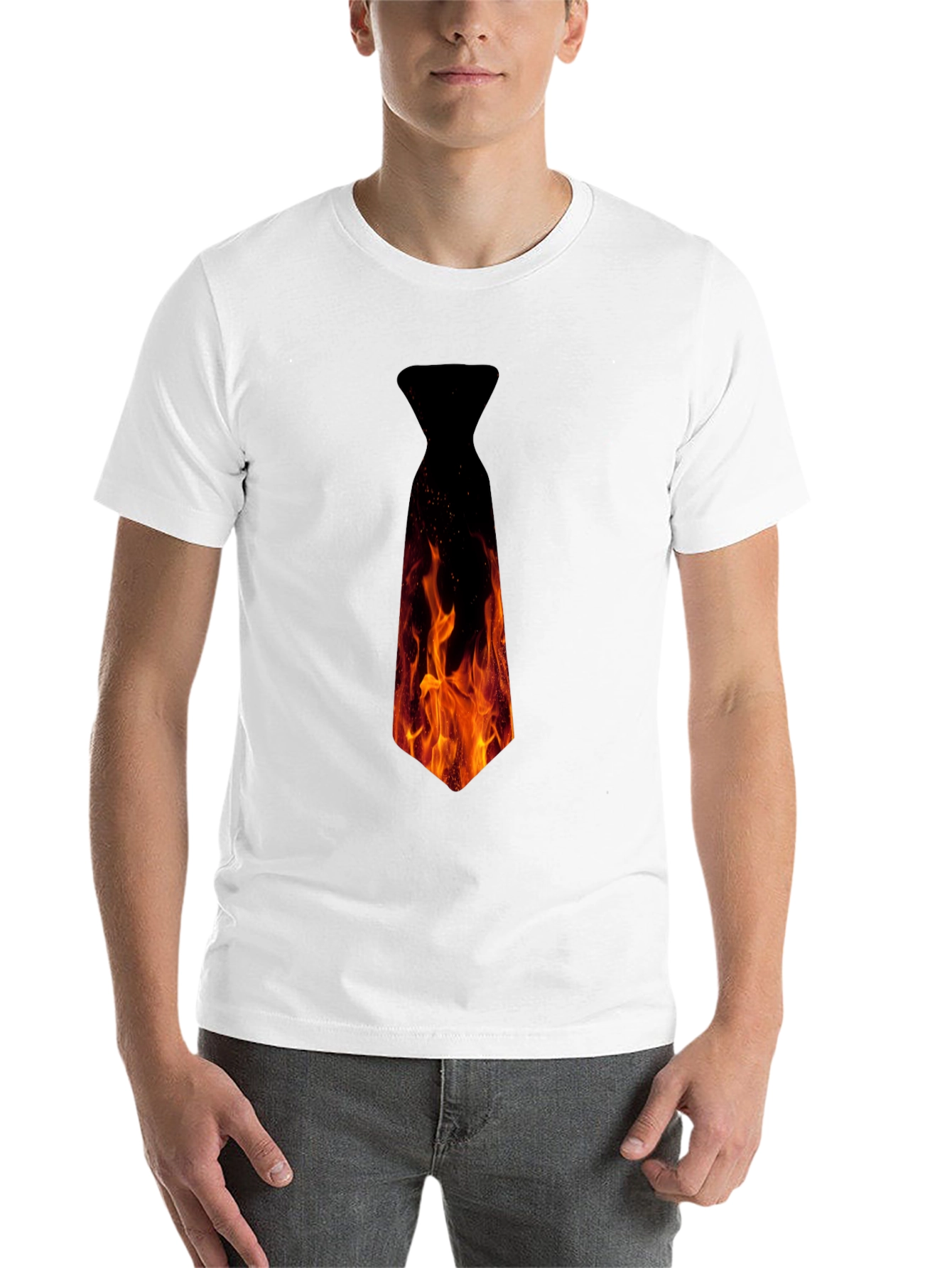 Black Fiery Necktie Graphic Tee - Black Cotton T-Shirt view 14