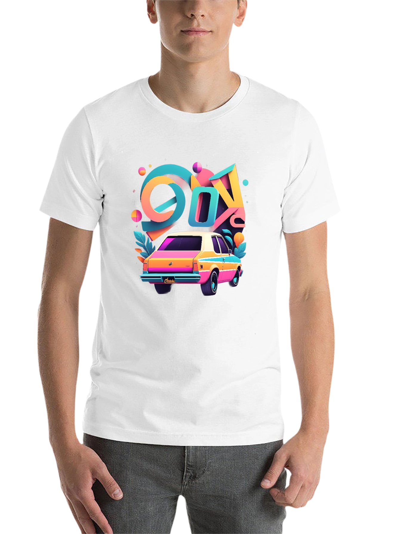 Black Retro 80s Car T-Shirt - Colorful Design view 14