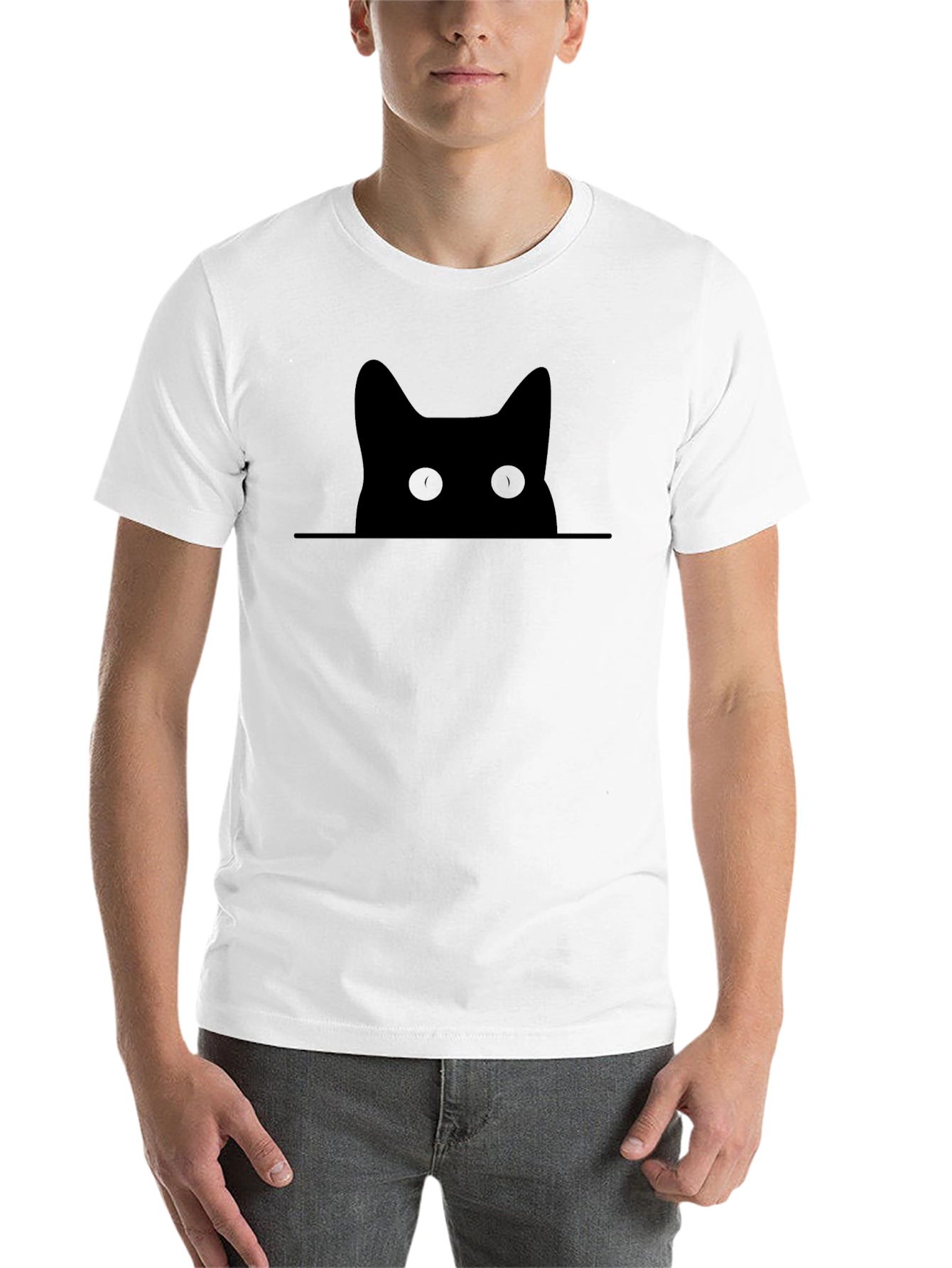 Black Peeking Cat Graphic Tee - Black Cotton Blend view 14