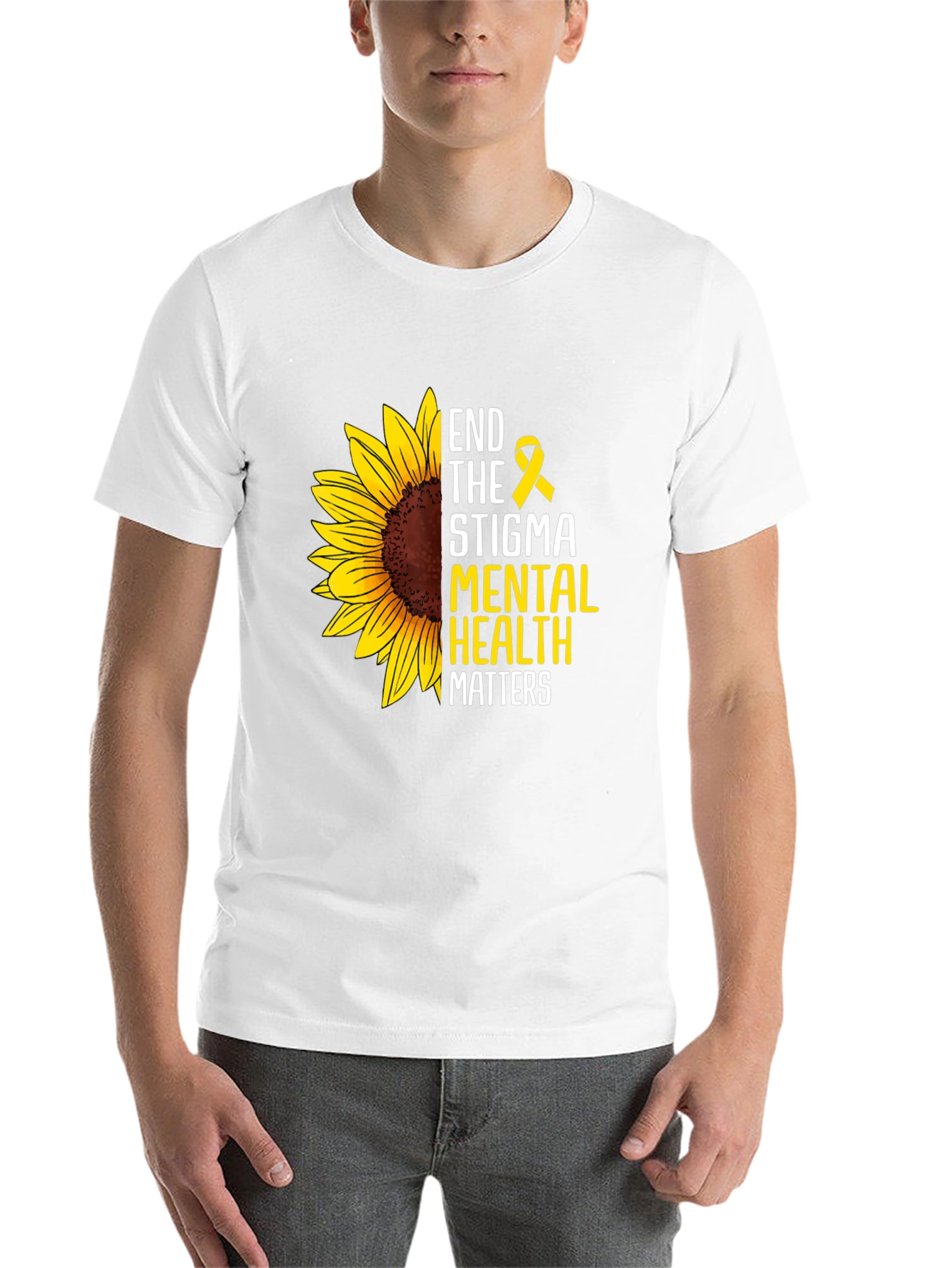 Black End the Stigma Mental Health Matters Sunflower T-Shirt view 14