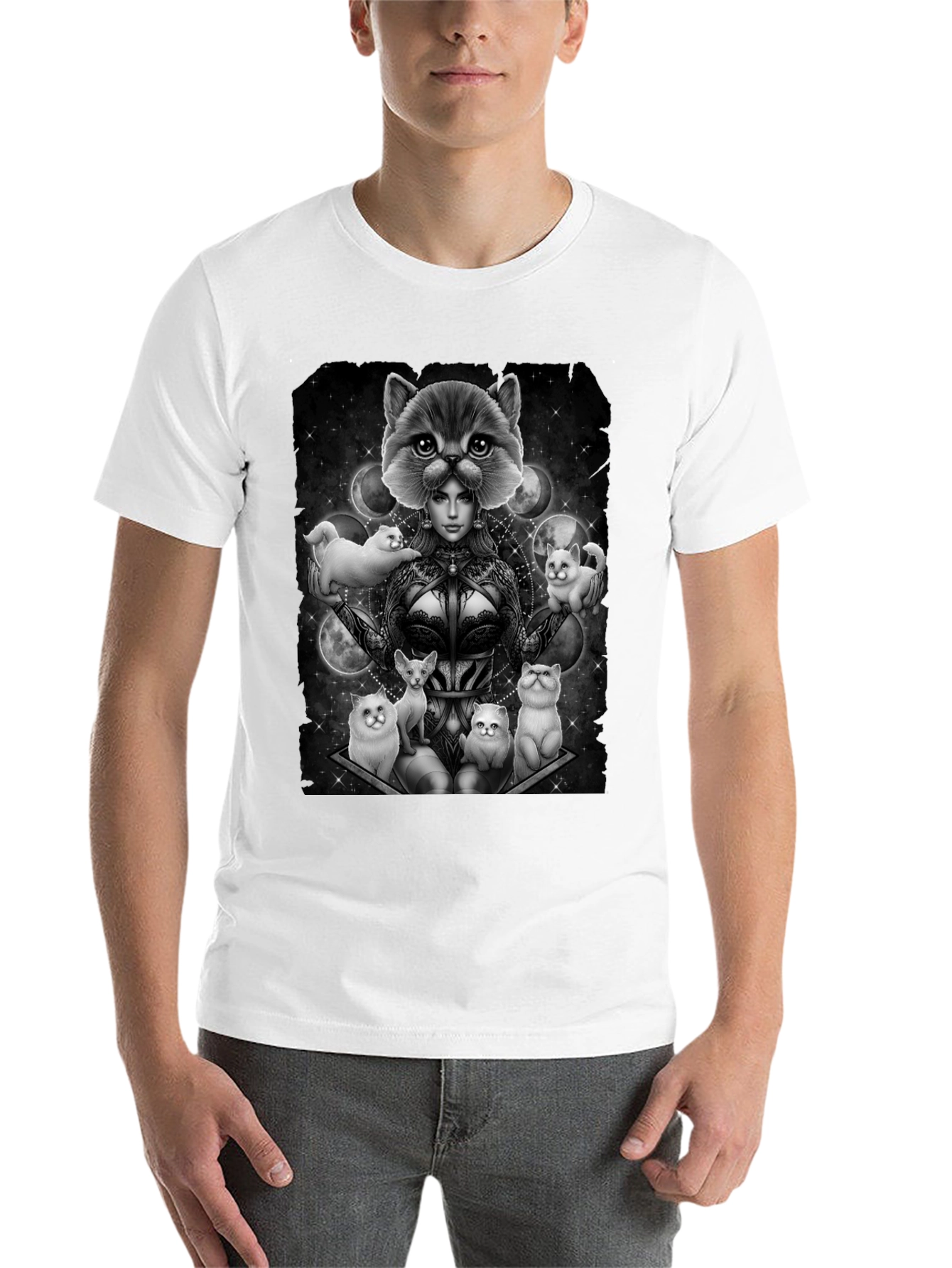 Black Mystic Cat Lady T-Shirt - Unique Graphic Tee view 14