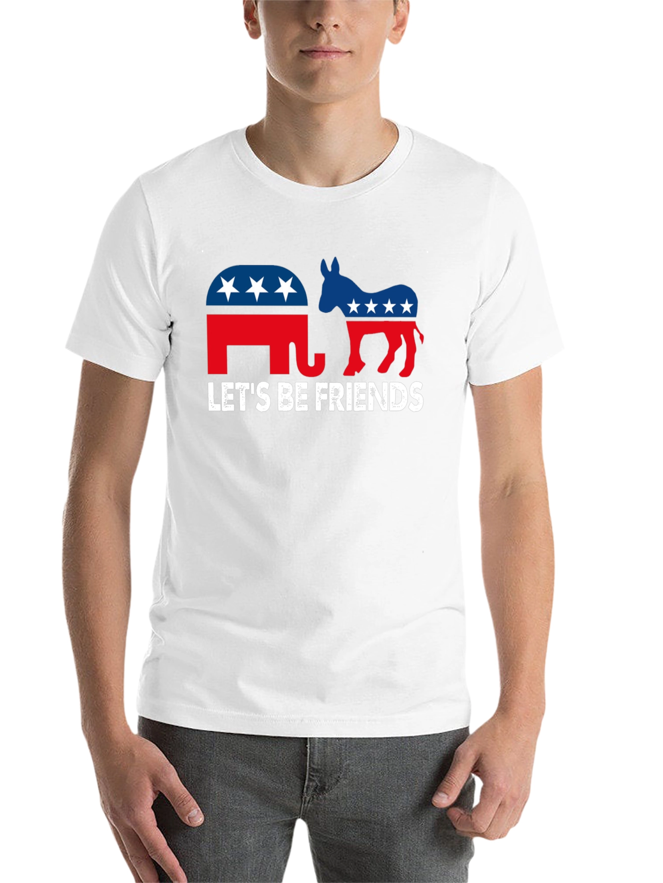 Black Let's Be Friends Political T-Shirt view 14