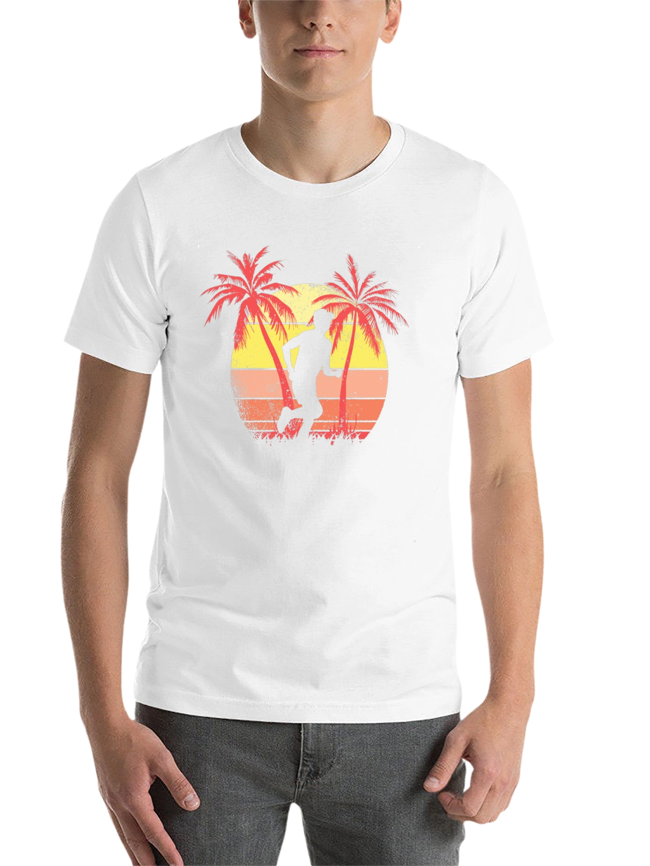 Black Retro Runner T-Shirt - Palm Tree Sunset Design view 14