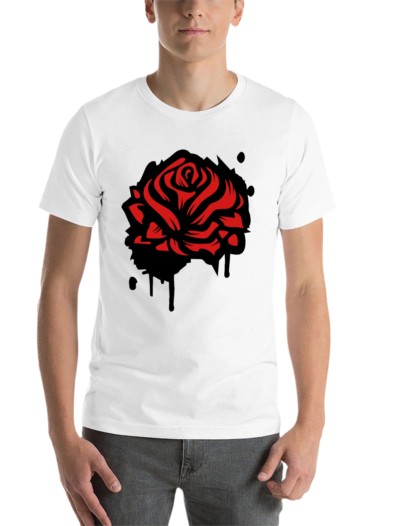 Black Red Rose Graphic Black T-Shirt view 14
