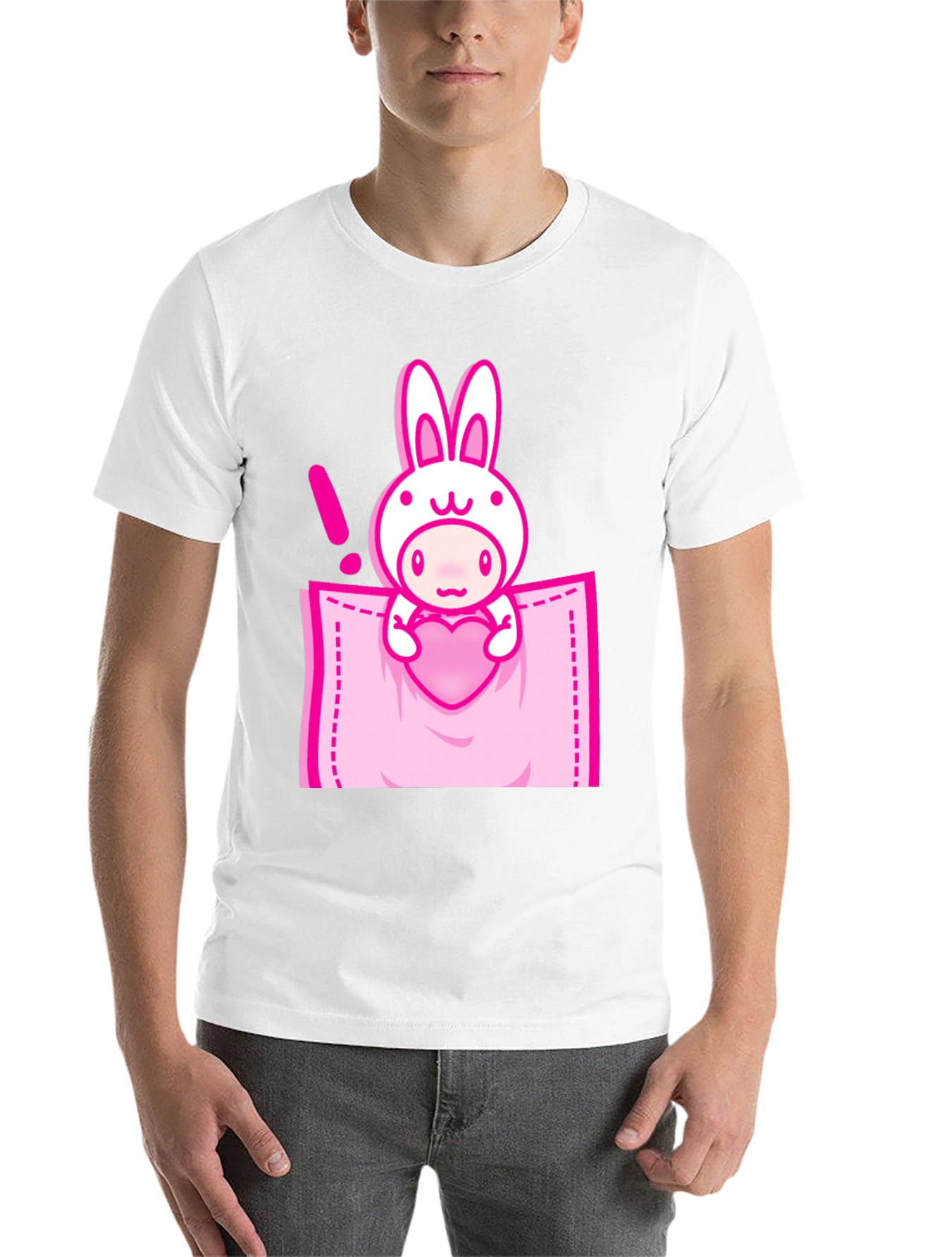 Black Cute Cartoon Rabbit Pocket T-Shirt view 14