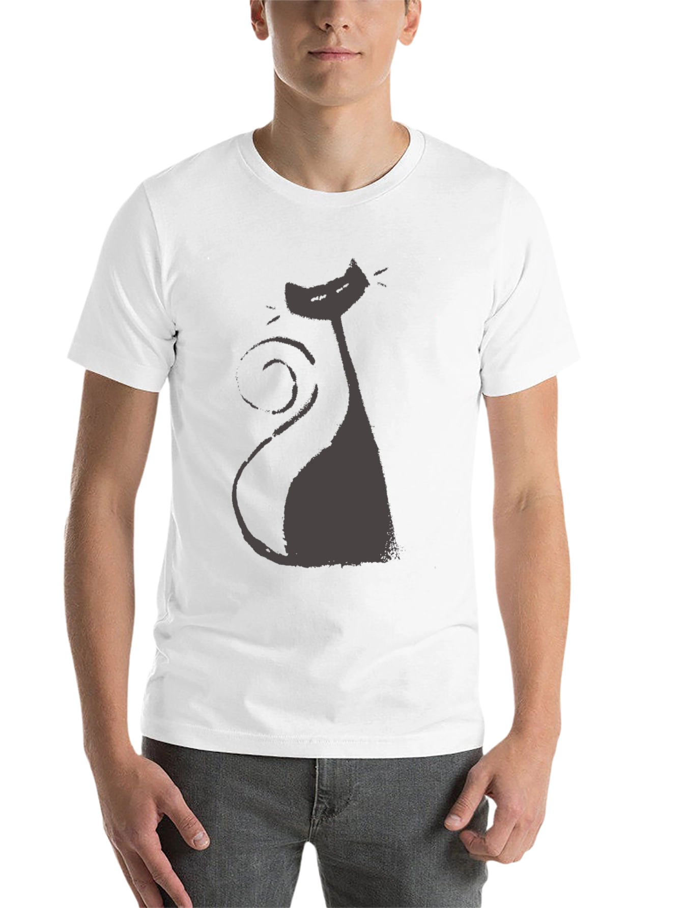 Black Retro Cat Silhouette Tee - Black Cotton Blend view 14