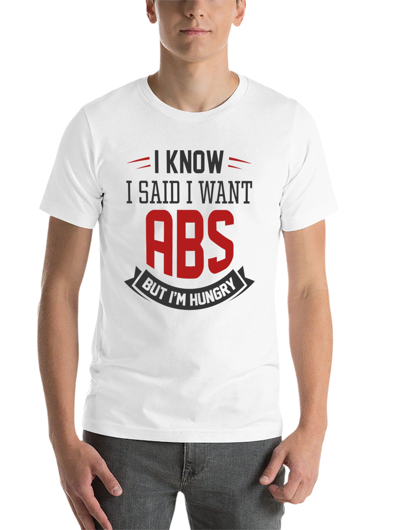 Black Funny Gym T-Shirt: I Want Abs But I'm Hungry view 14