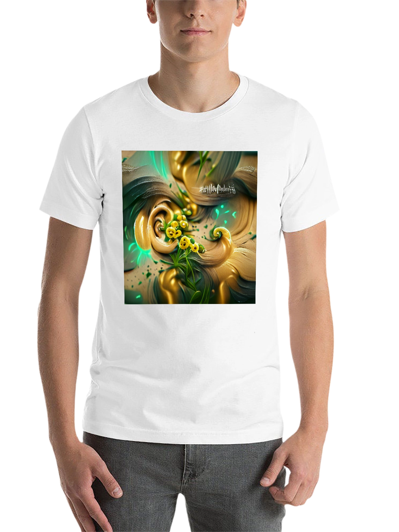 Black Black T-Shirt with Artistic Floral Design view 14