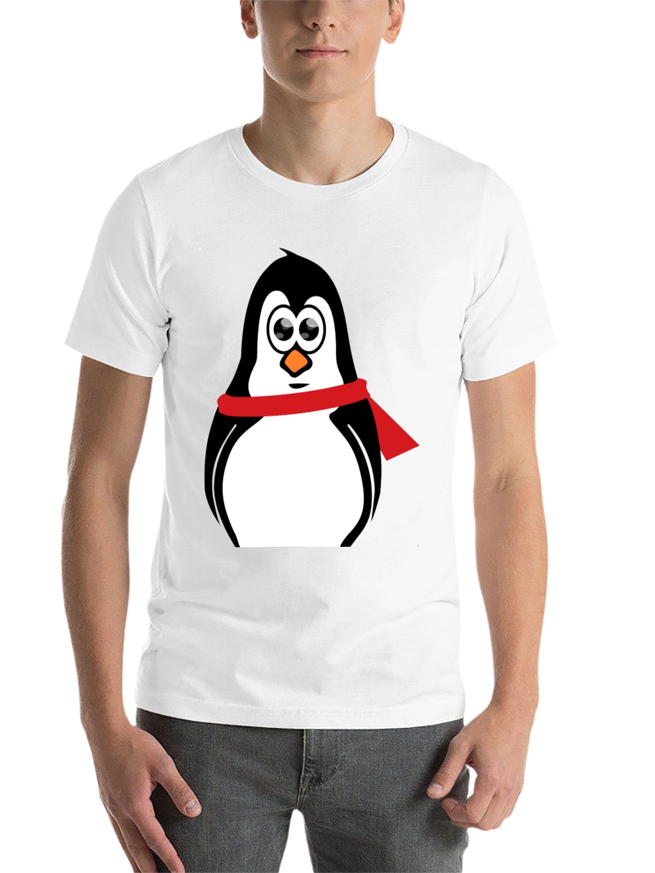 Black Penguin Graphic Tee - Cartoon Penguin with Scarf view 14