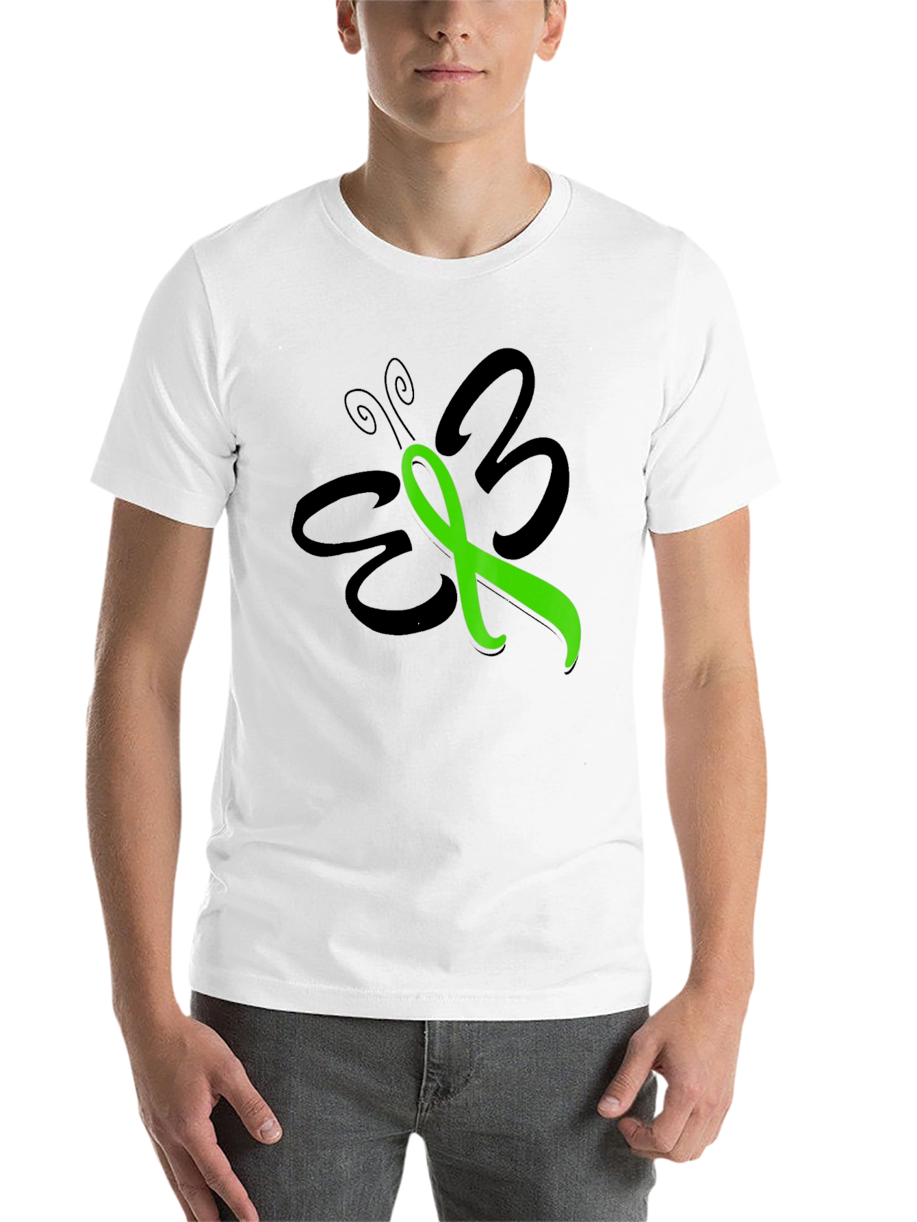 Black Green Ribbon Butterfly T-Shirt - Awareness Support view 14