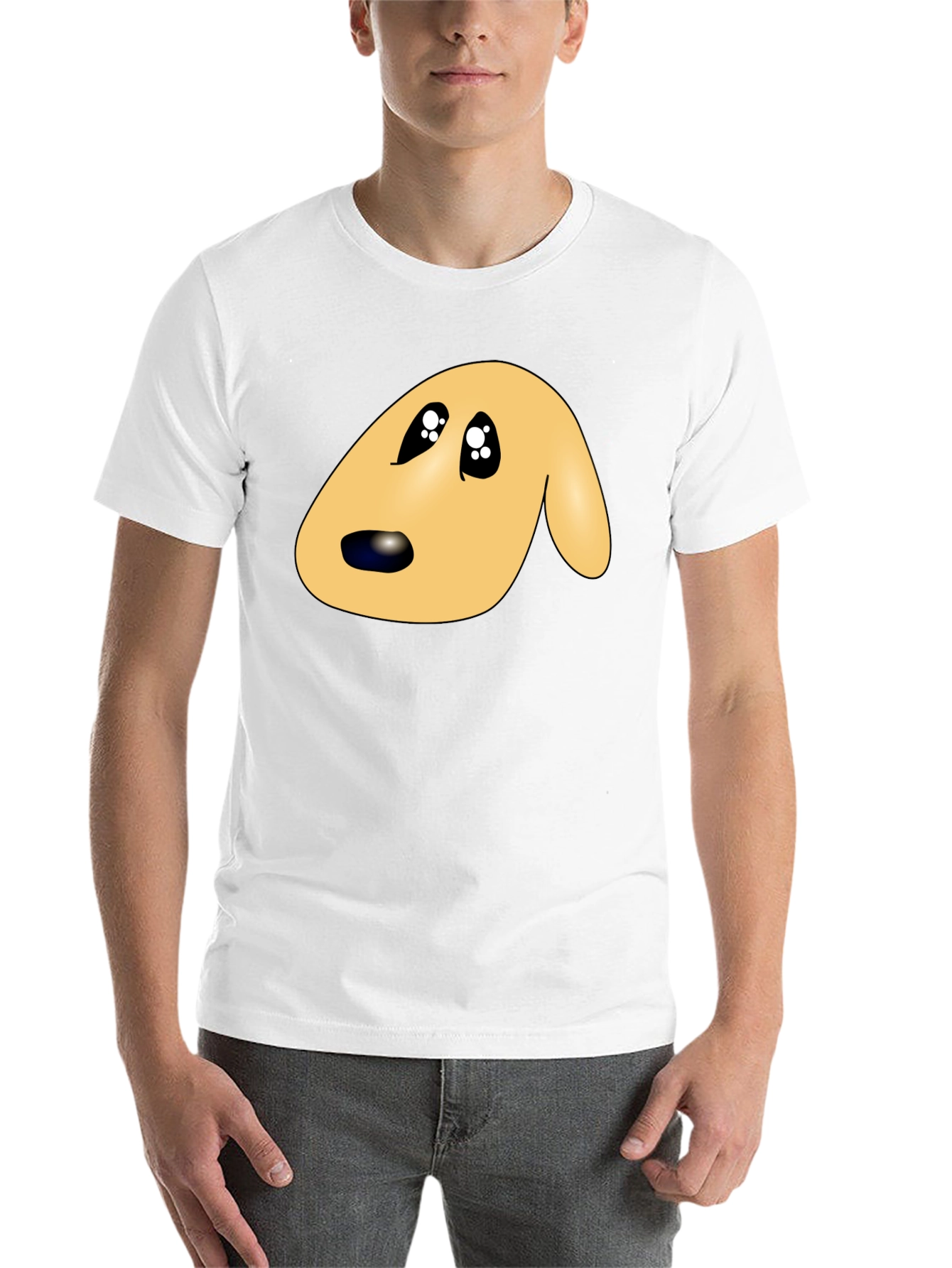 Black Cute Cartoon Dog Face Black T-Shirt view 14