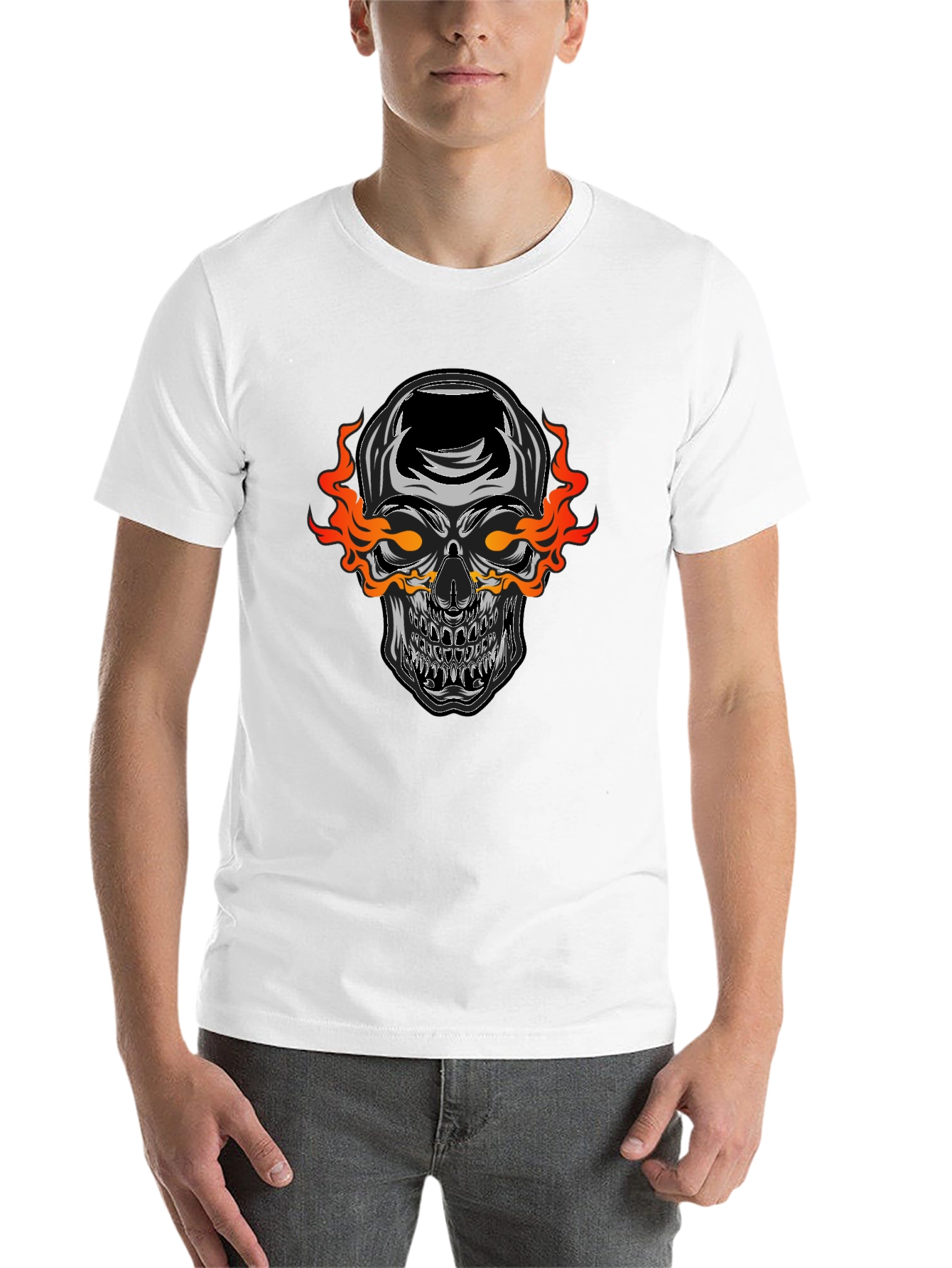 Black Flaming Skull Graphic Black T-Shirt view 14
