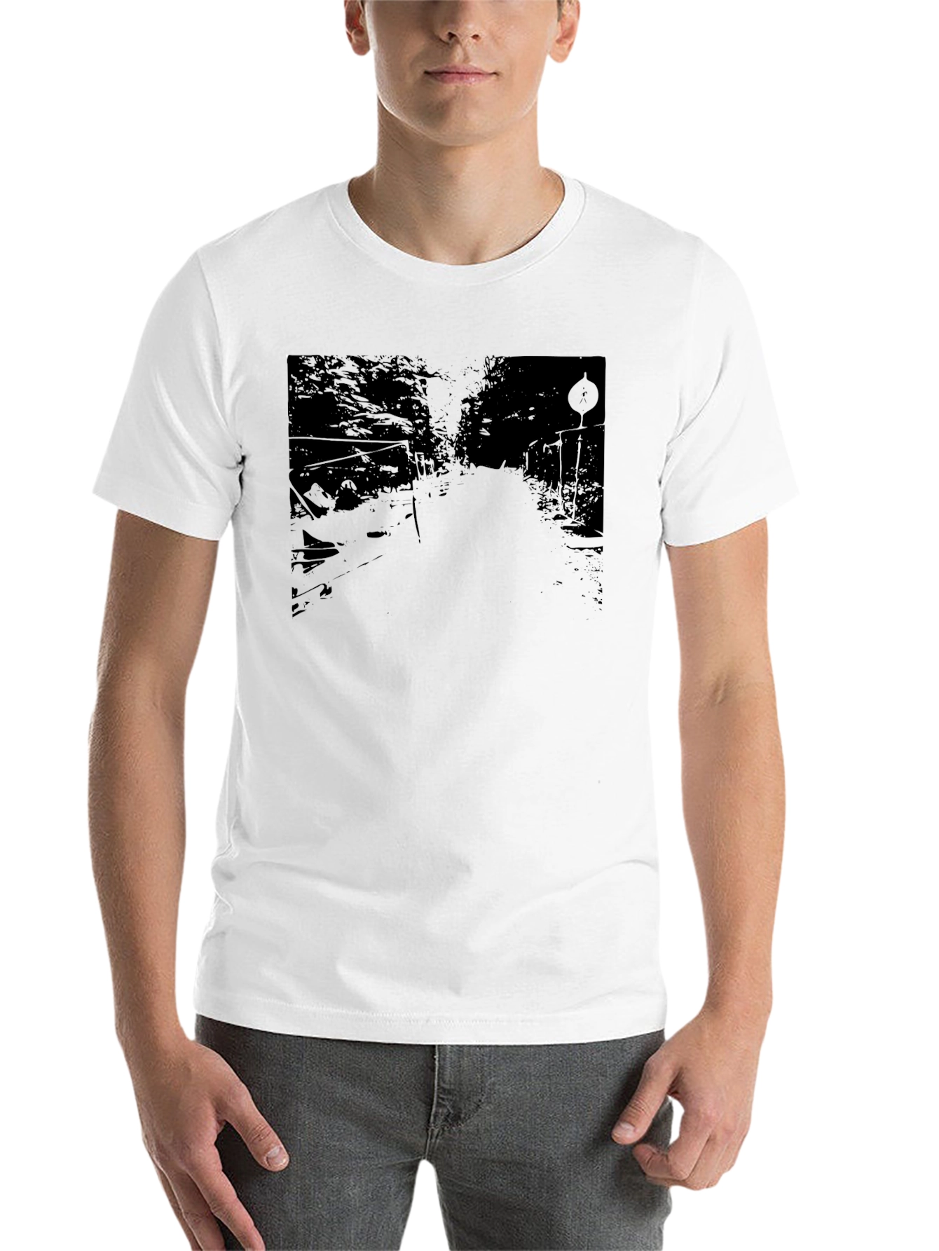Black Men's Black Graphic Tee - Road Scene Design view 14