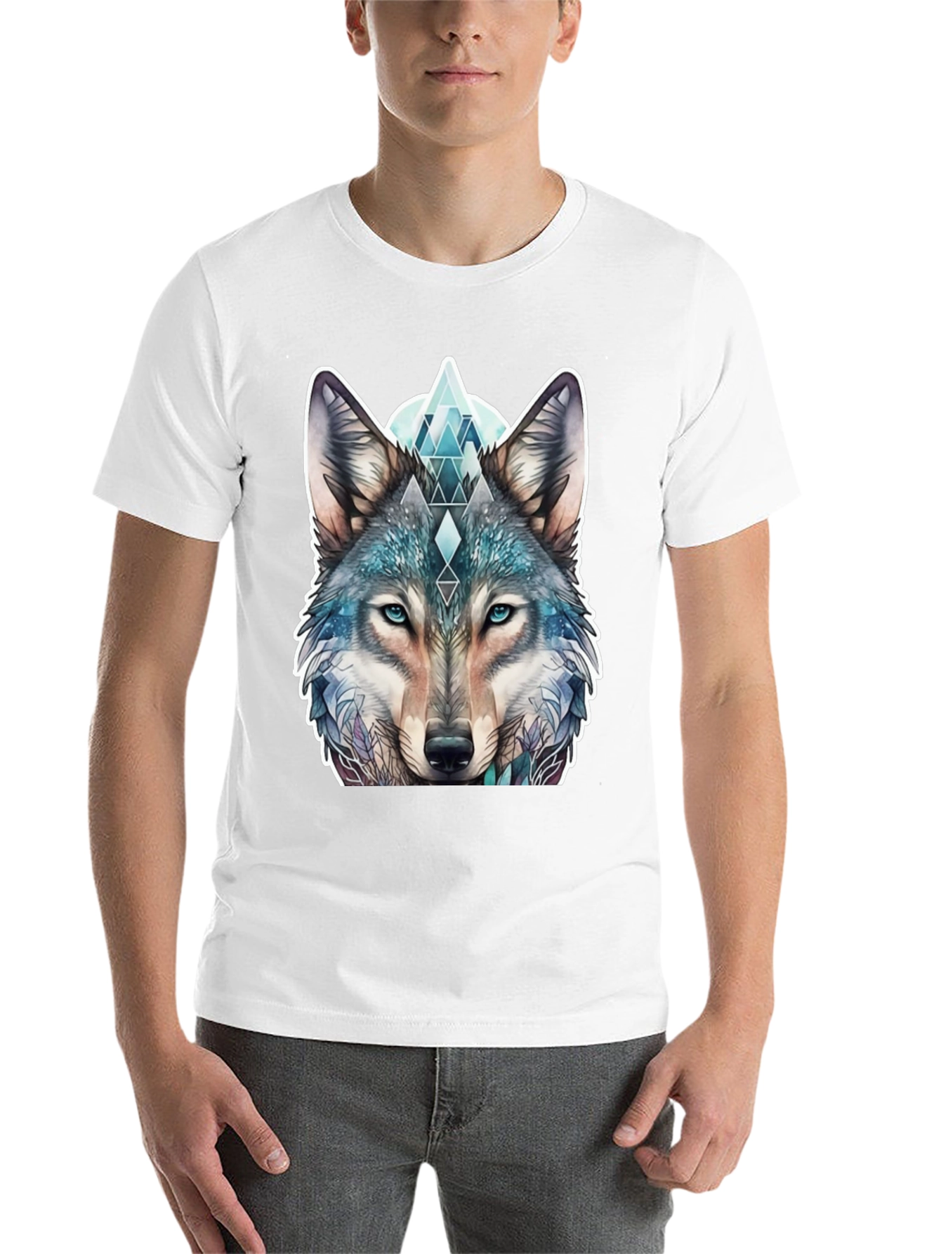 Black Geometric Wolf Graphic Tee - Stylish Animal Print Shirt view 14