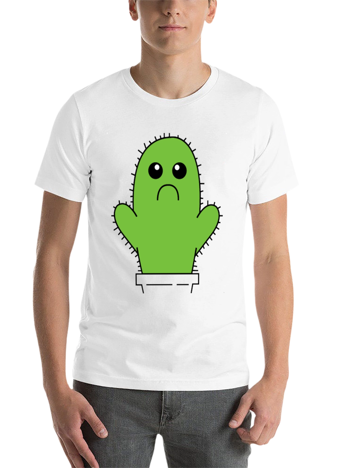 Black Sad Cactus T-Shirt - Unisex Cotton Tee view 14