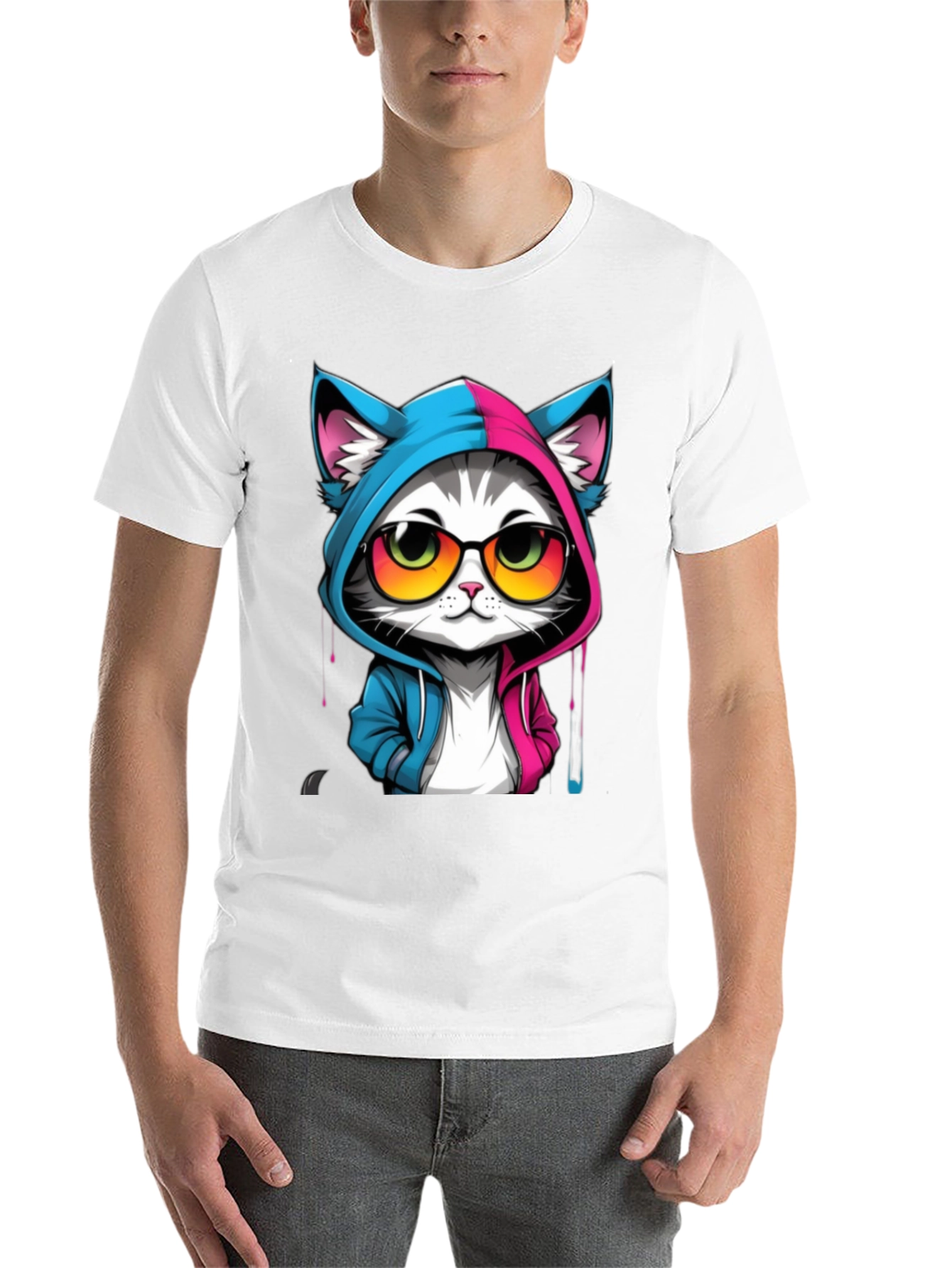 Black Cool Cat Graphic Tee - Unisex Black T-Shirt view 14