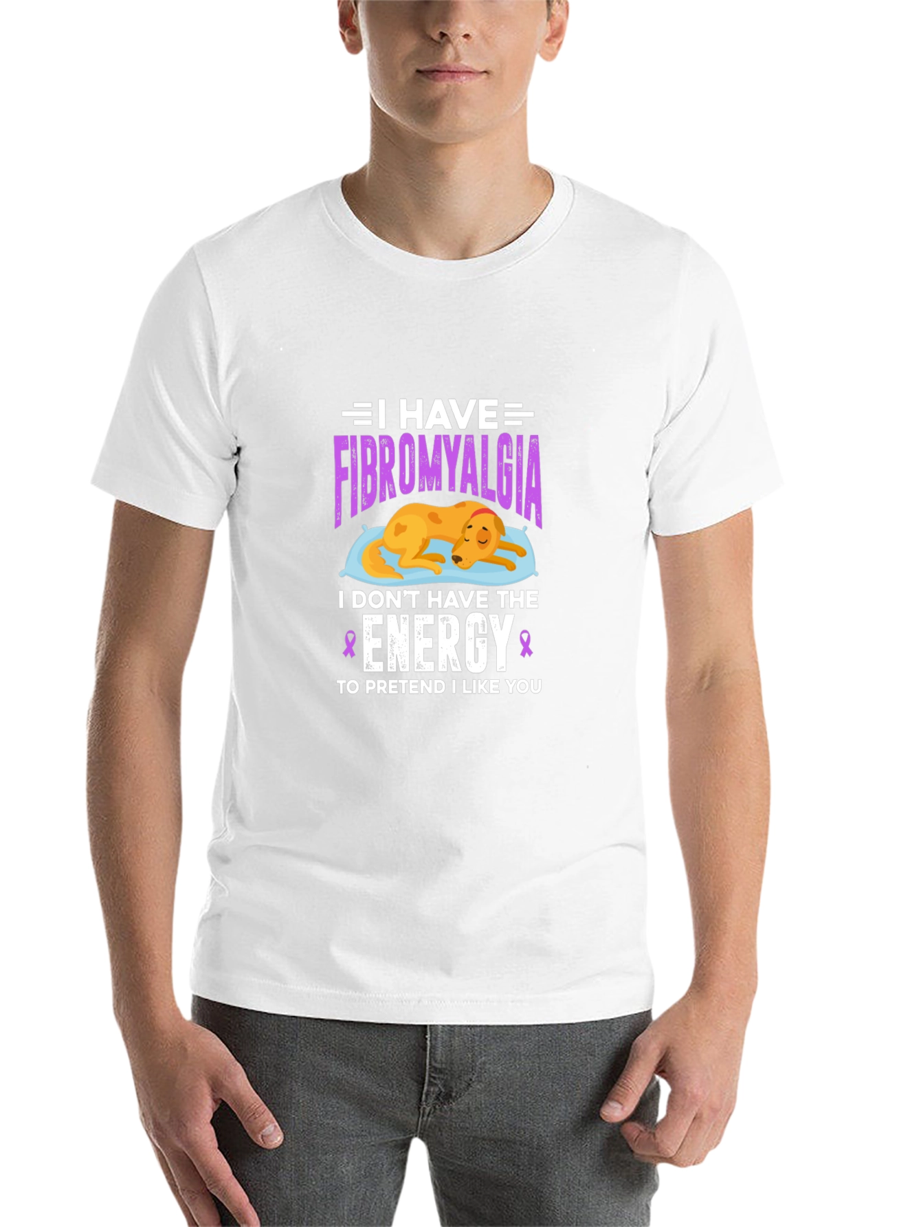 Black Fibromyalgia Awareness T-Shirt: Dog Design view 14