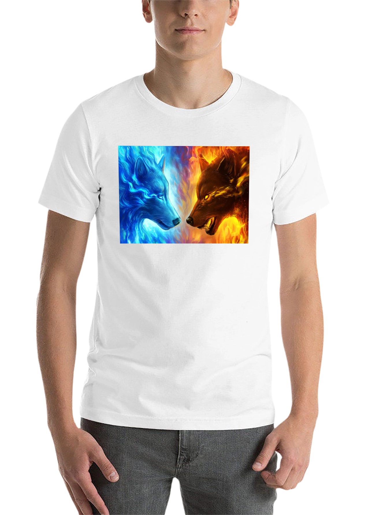 Black Fire and Ice Wolf Graphic Tee - Cool Men's T-Shirt view 14