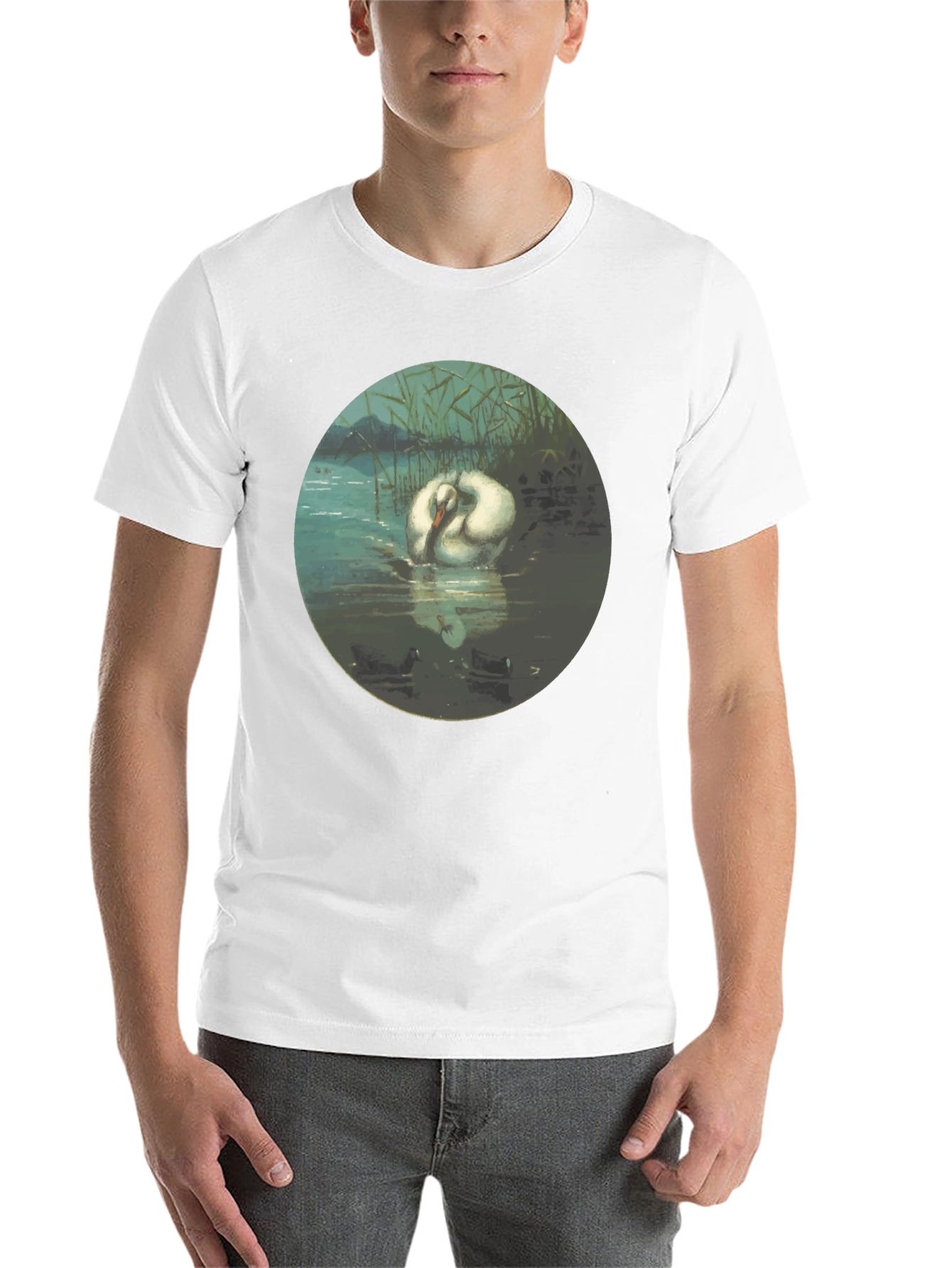 Black Swan Art T-Shirt - Elegant Aquatic Bird Design view 14