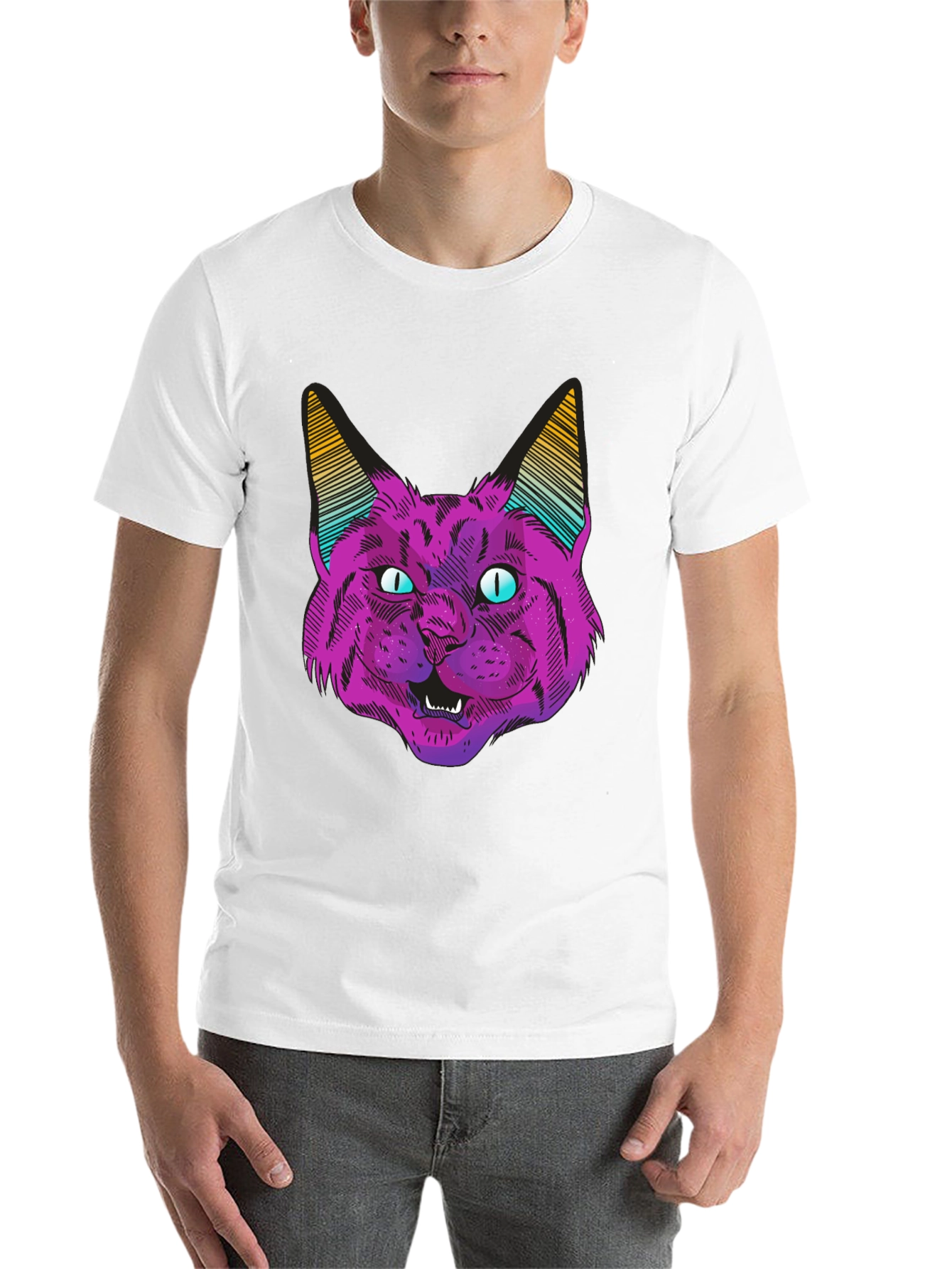 Black Psychedelic Cat Graphic T-Shirt view 14