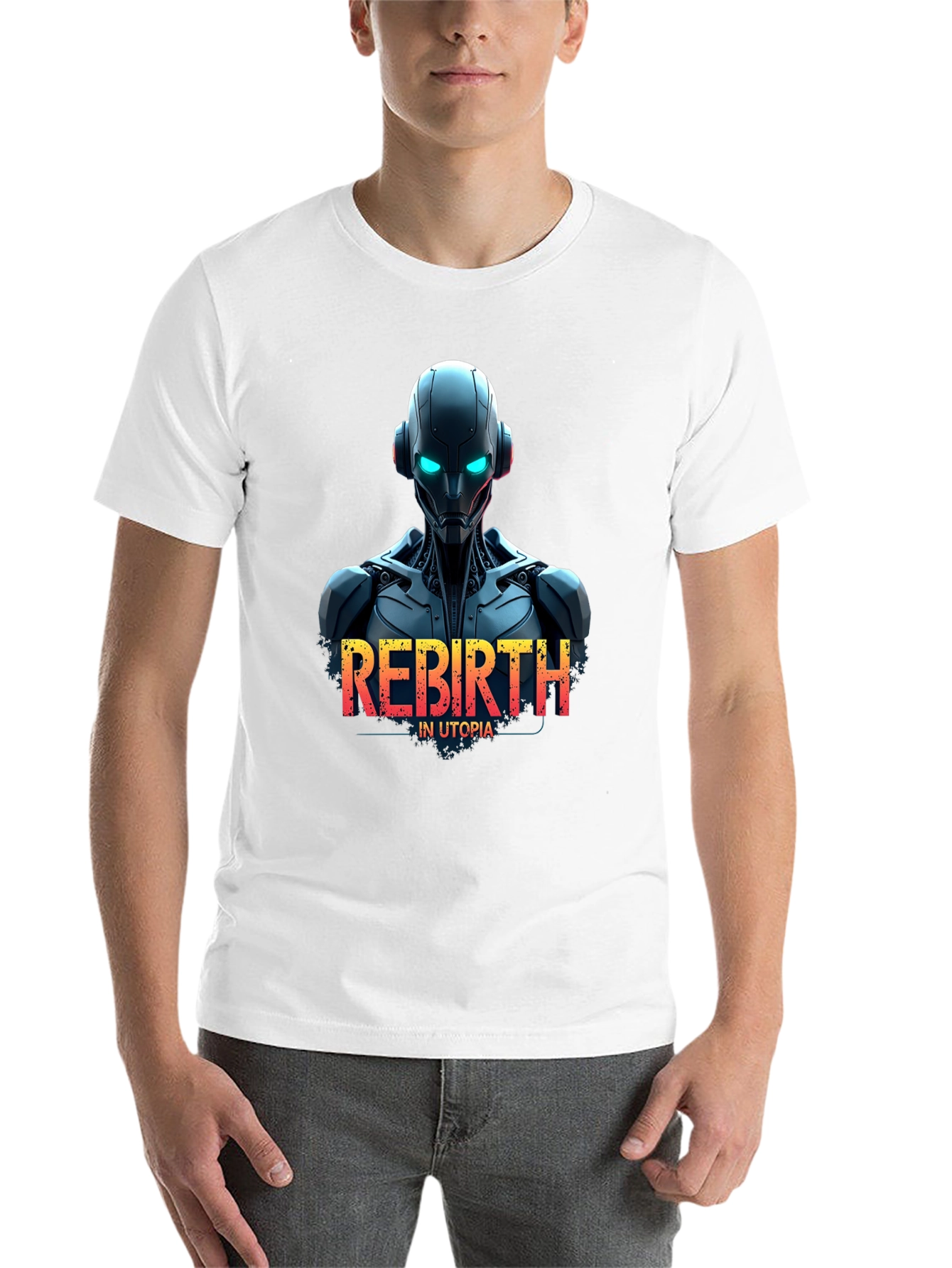 Black Rebirth in Utopia Robot T-Shirt - Sci-Fi Style view 14