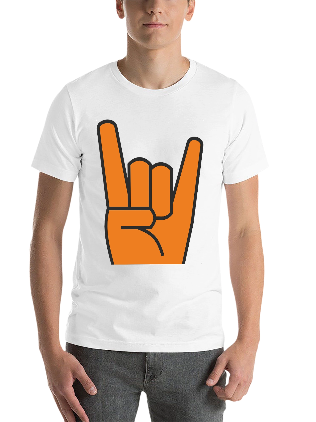 Black Rock On T-Shirt - Bold Orange Hand Graphic view 14